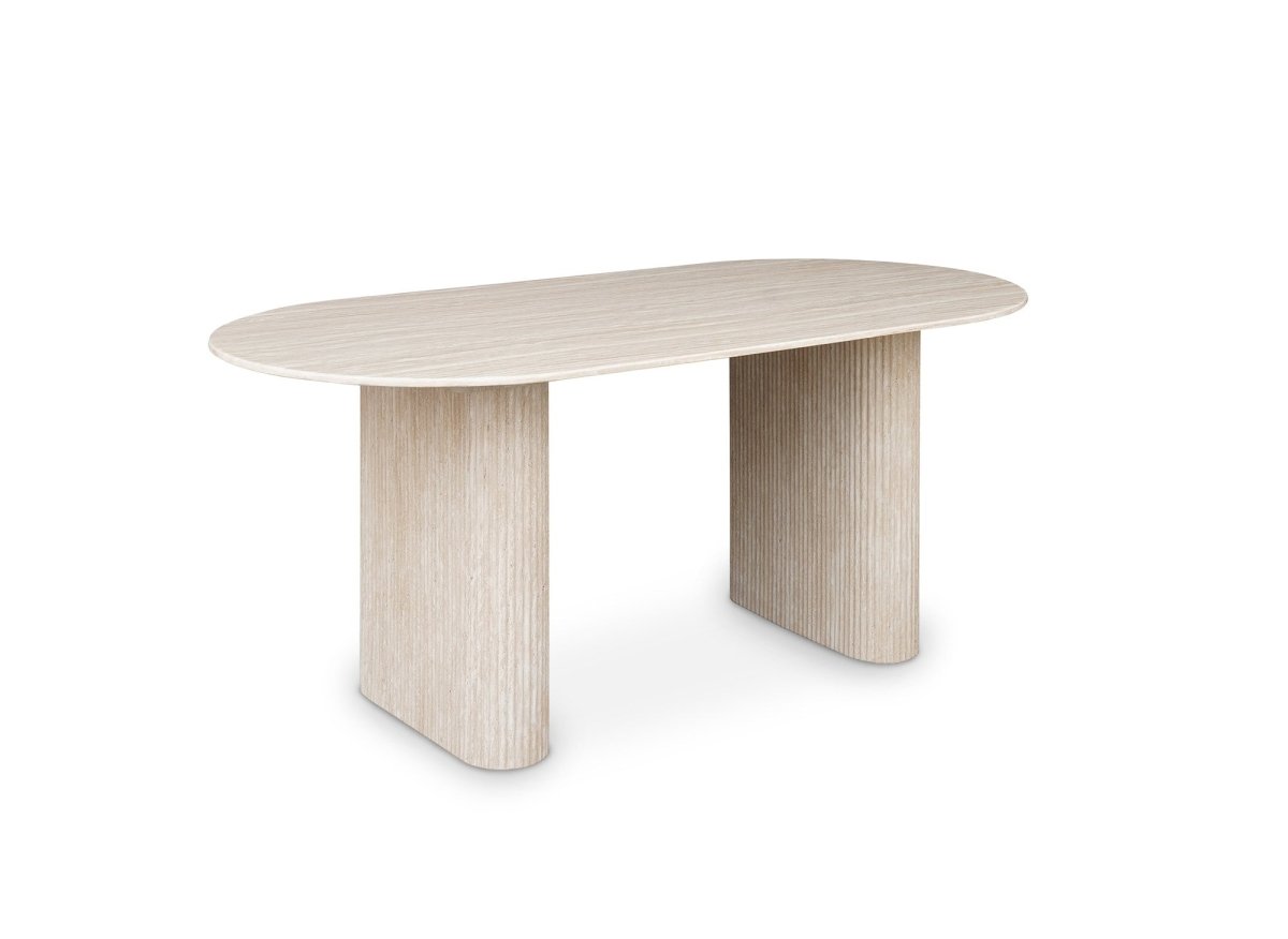 Table à manger ovale en marbre composite beige 6 personnes ELMA - DécoInParis