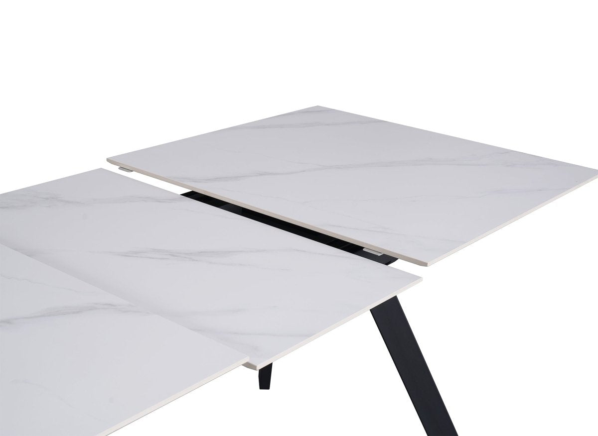 Table à manger rectangulaire extensible en céramique blanche ELYNE - DécoInParis