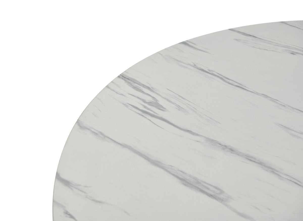 Table à manger ronde effet marbre blanc pied en métal noir STELLA - DécoInParis