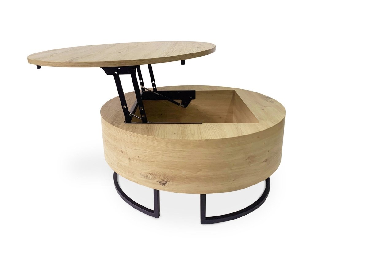Table basse en bois avec plateau relevable et rangement pieds en métal noir BILLIE - DécoInParis