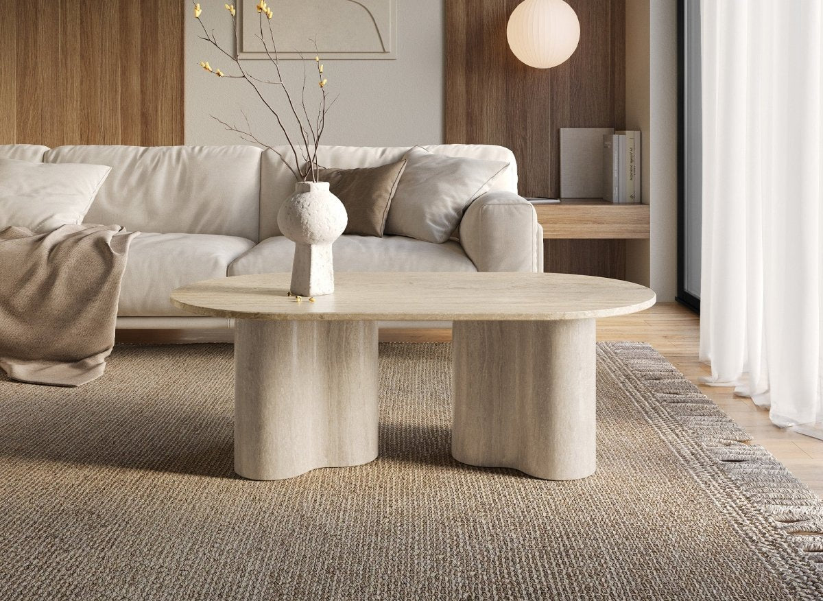 Table basse en marbre composite beige pieds forme organique VANINA - DécoInParis