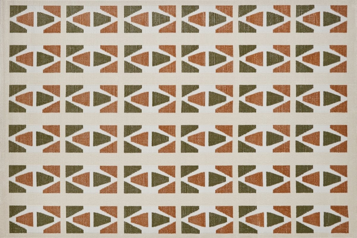 Tapis beige à motifs géométriques verts et terracotta 200 x 290 cm IONA - DécoInParis