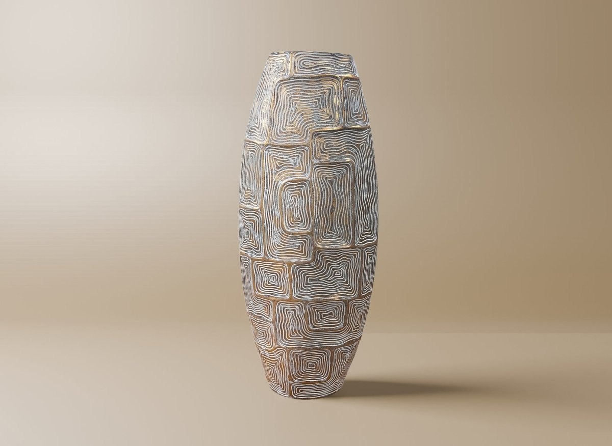 Vase totem en résine blanc et doré H60 cm ARBORA - DécoInParis