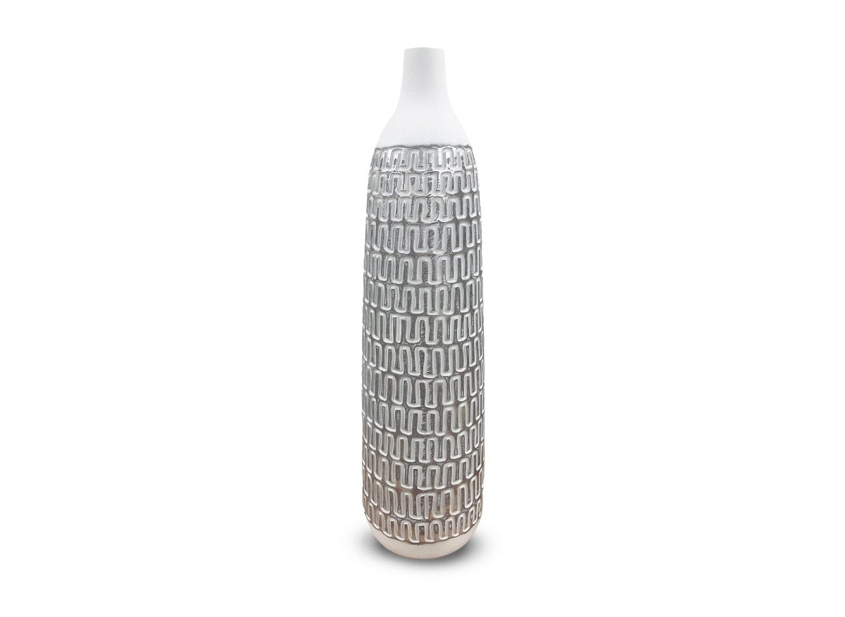 Vase XL en polyrésine blanc et argent H59 cm ALAIA - DécoInParis