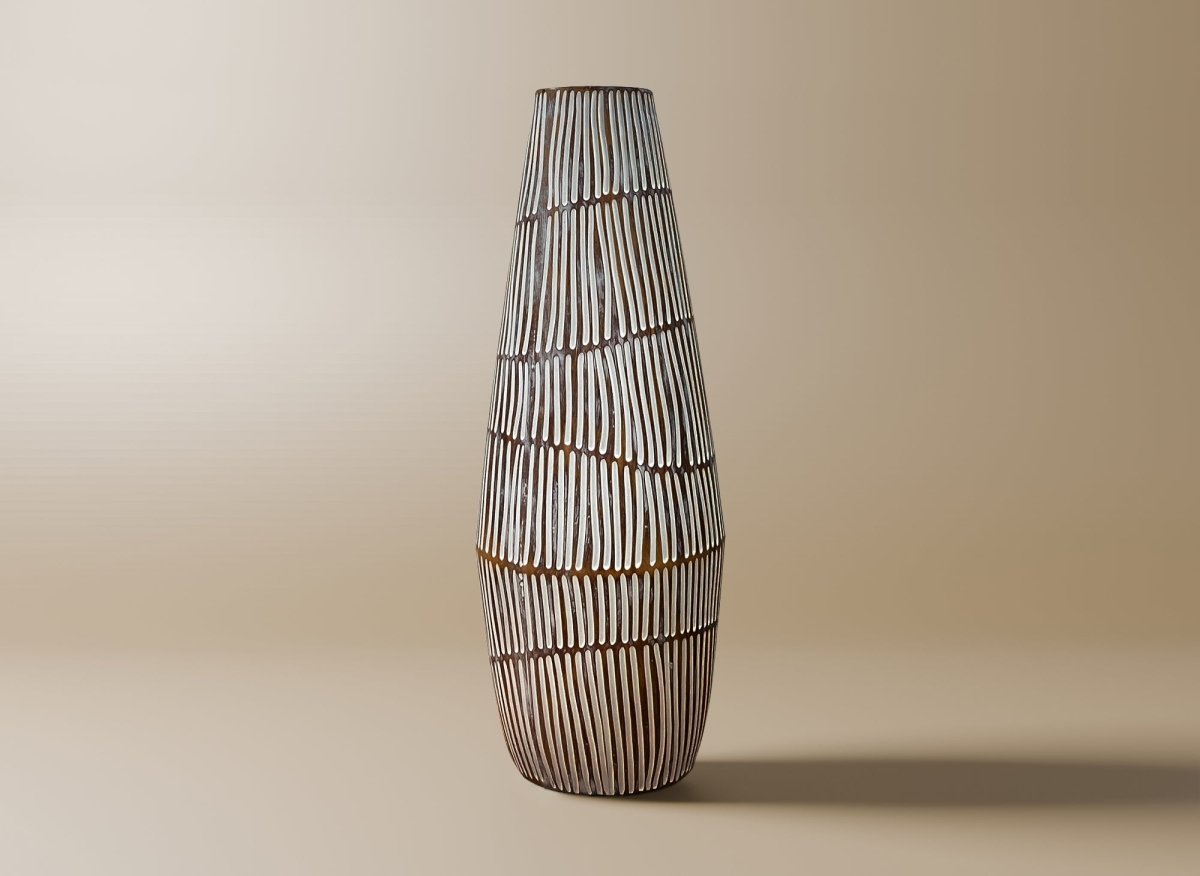 Vase XL en polyrésine bois et blanc H47 cm MAYA - DécoInParis