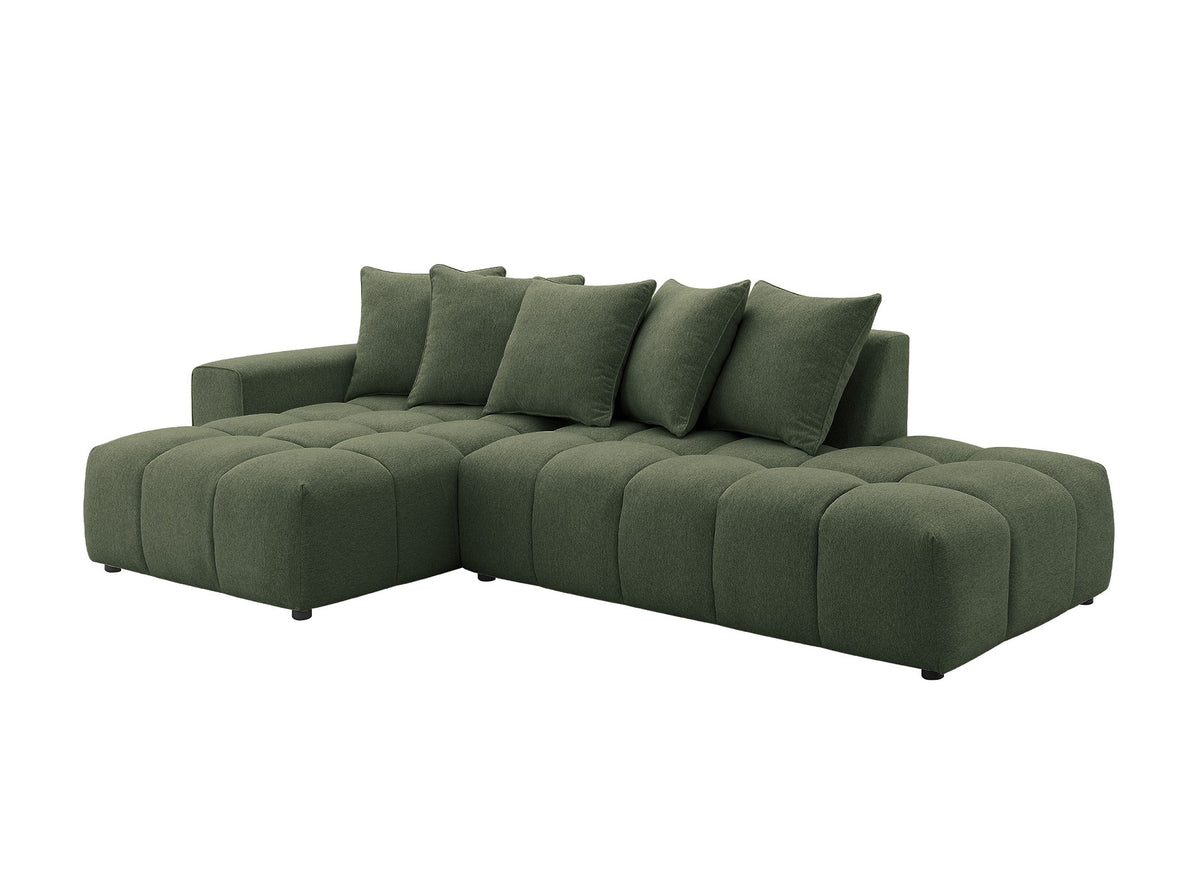 Canapé d'angle en tissu texturé vert olive CLARISSE - Angle gauche