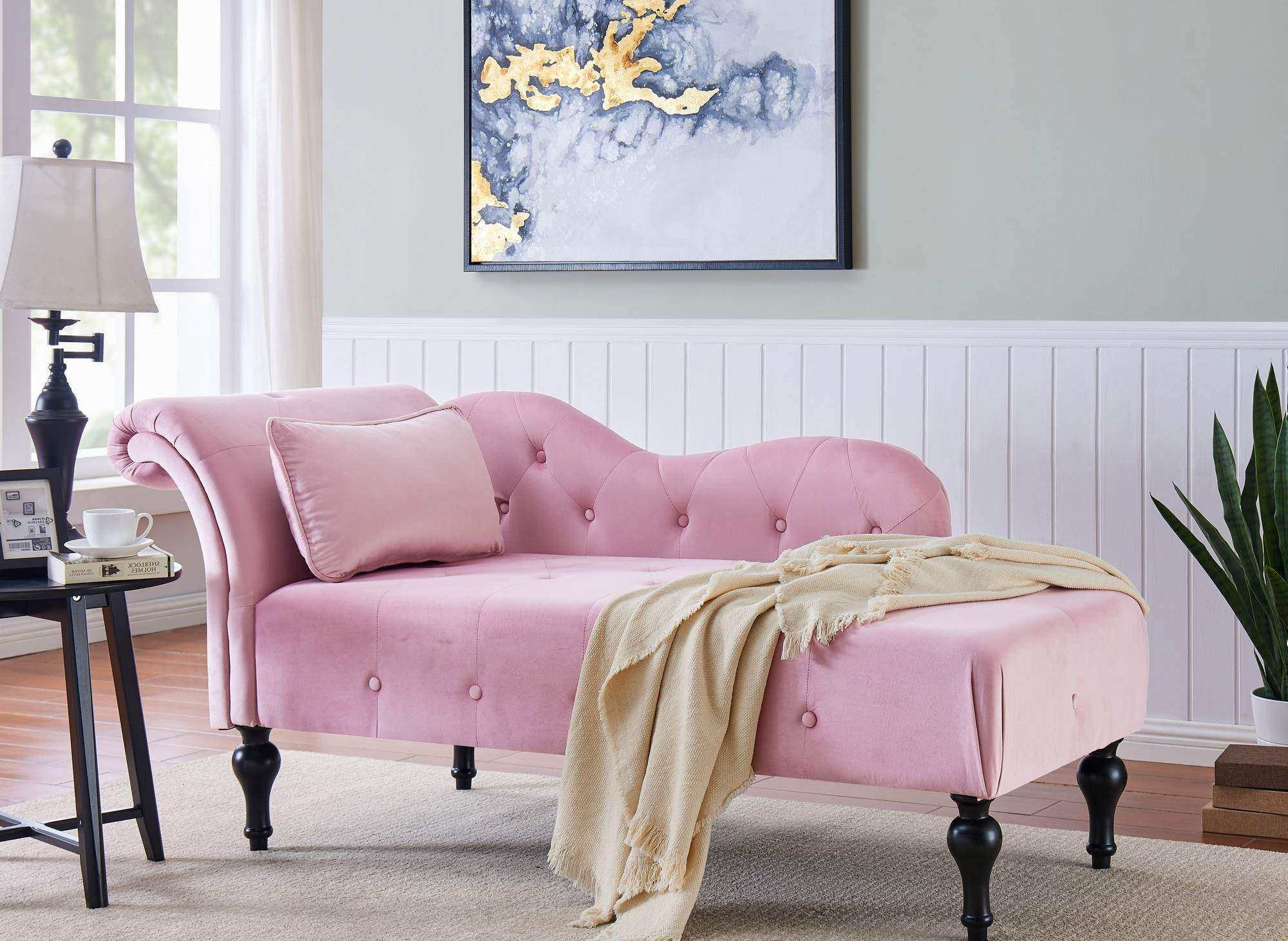 SHIMA Chaiselongue mit rosa Samtpolsterung – rechtwinklig
