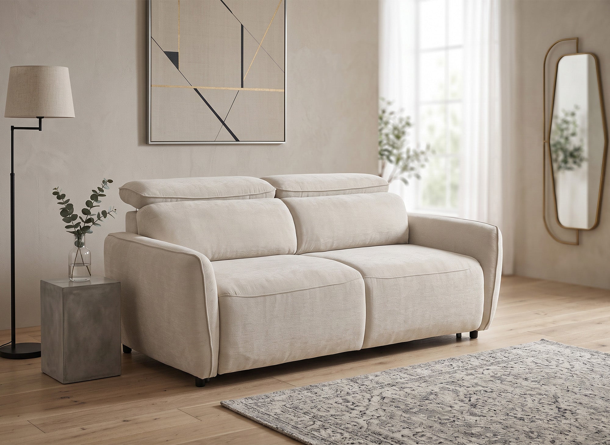 Express 3-Sitzer-Umbausofa aus beigem Strukturstoff JACINTHE