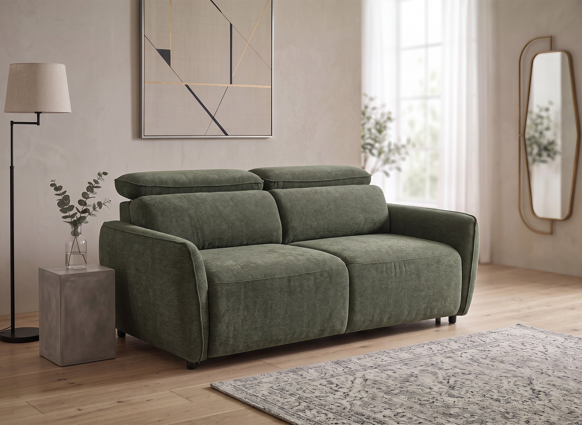 Express 3-Sitzer-Umwandelsofa aus grünem Strukturstoff JACINTHE