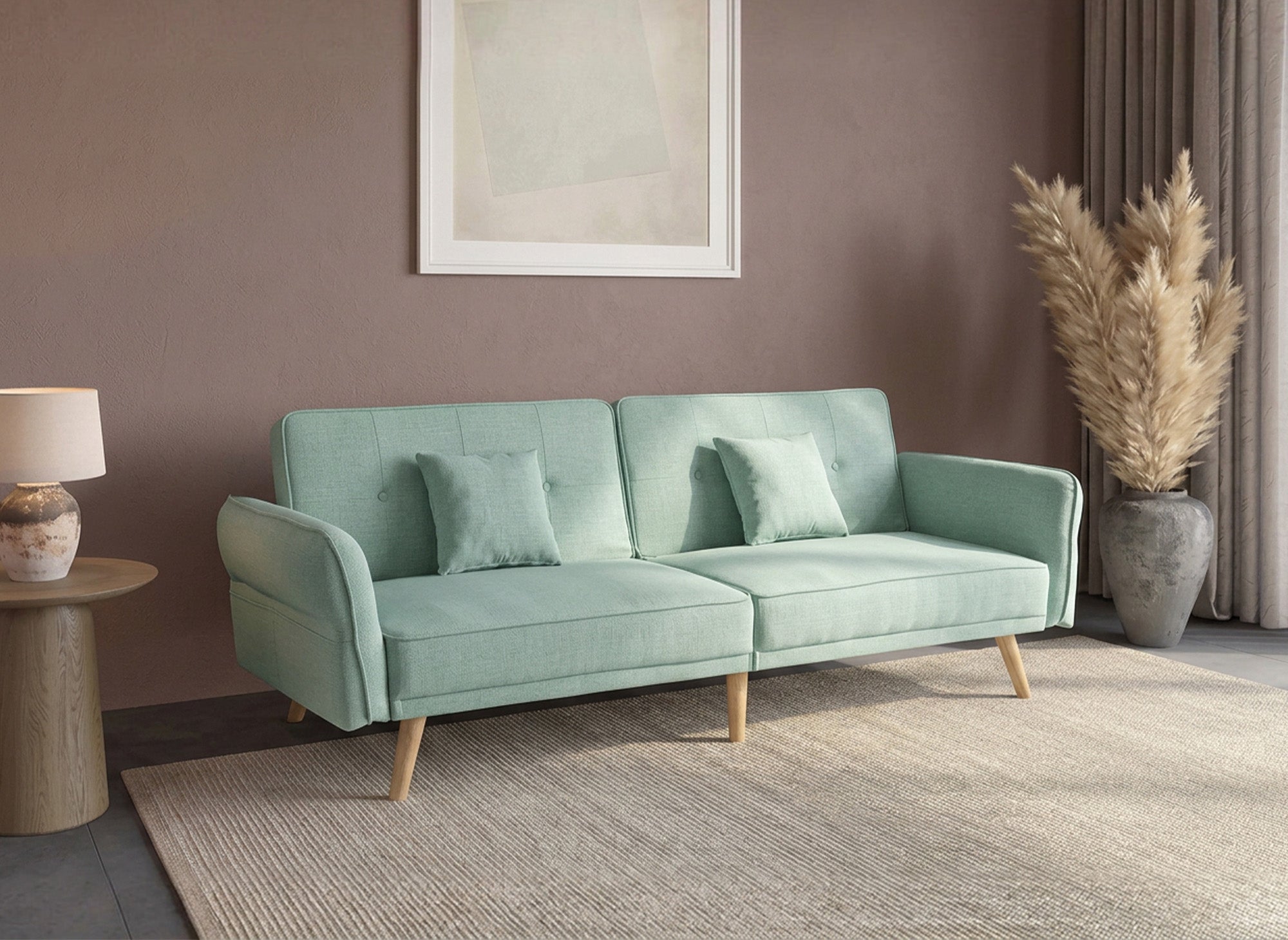 CHILI 3-Sitzer-Schlafsofa aus wassergrünem Stoff