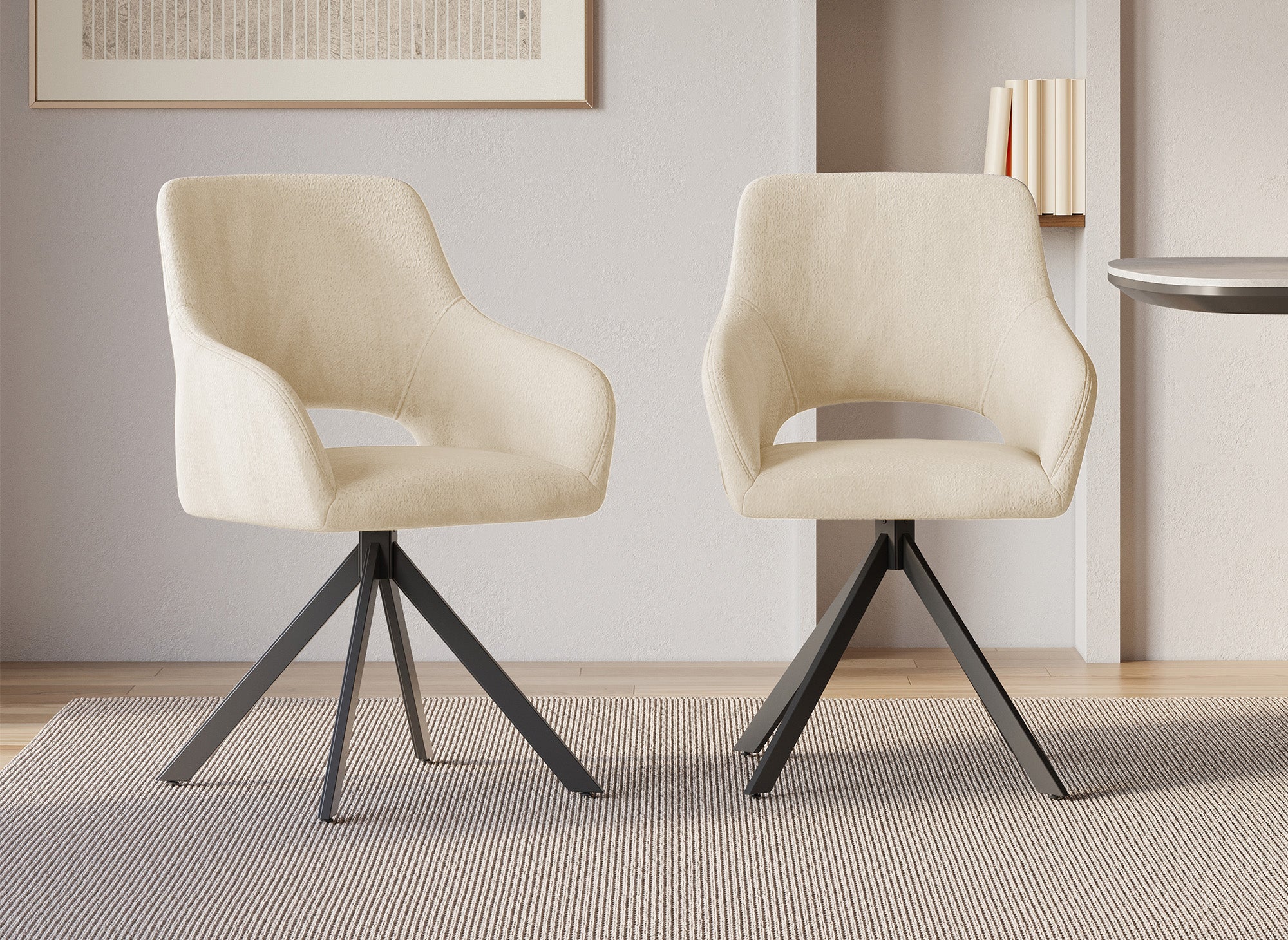2er Set Designer-Drehstühle aus beigem Samt CIEL
