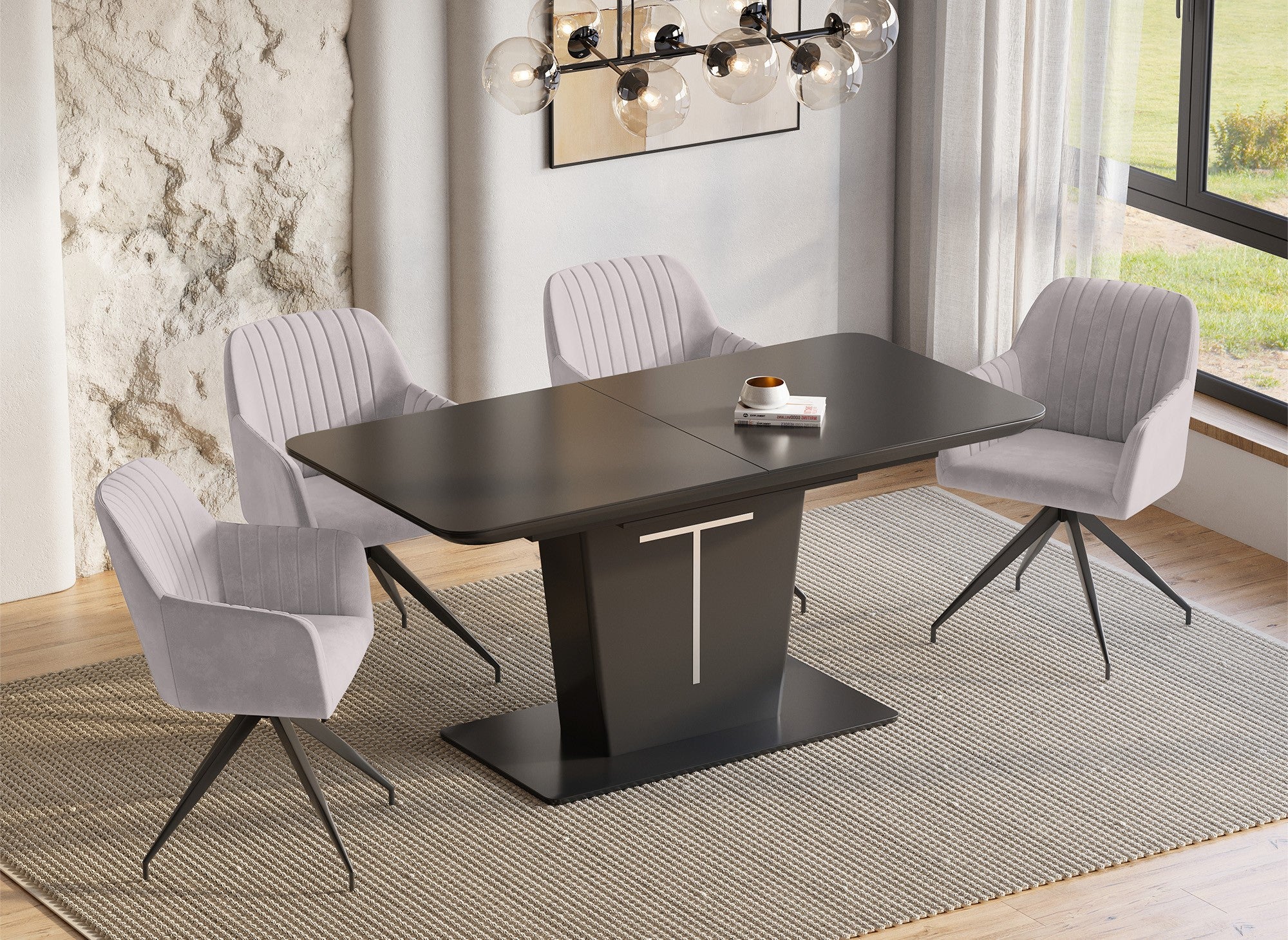 SULIA Designer-Esstisch, rechteckig, ausziehbar, schwarz