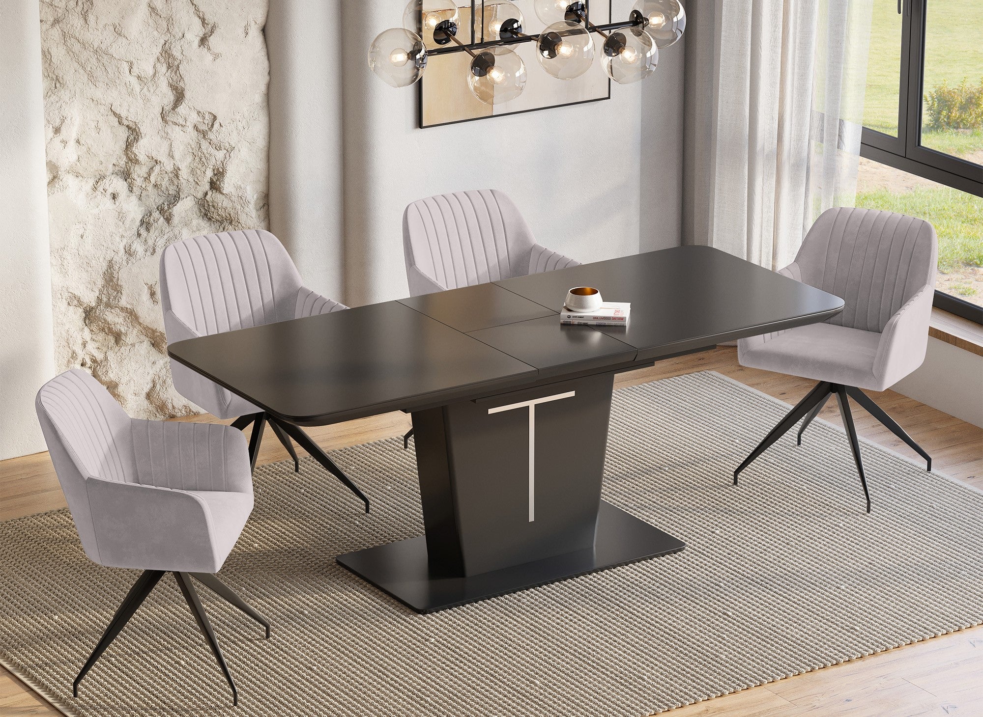 SULIA Designer-Esstisch, rechteckig, ausziehbar, schwarz
