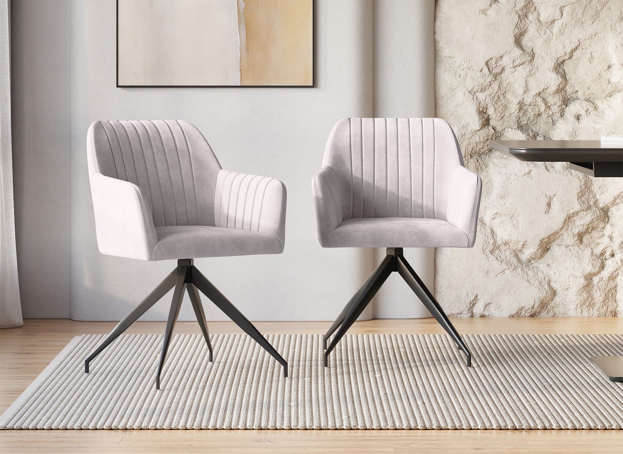 2er-Set beige Samtstühle mit schwarzen Metallbeinen RATUS