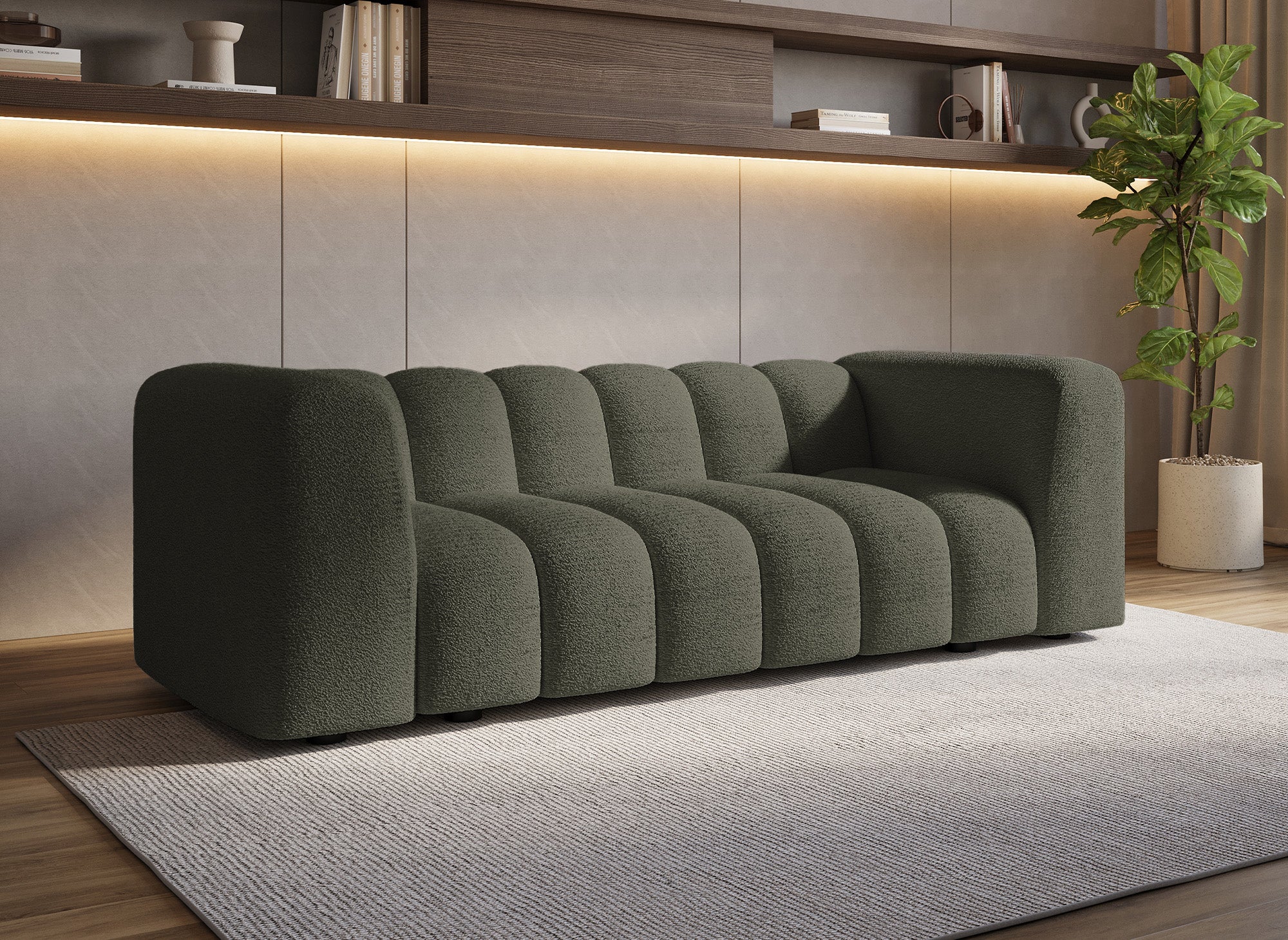 AELIS 3-Sitzer-Sofa aus grünem Bouclé-Stoff