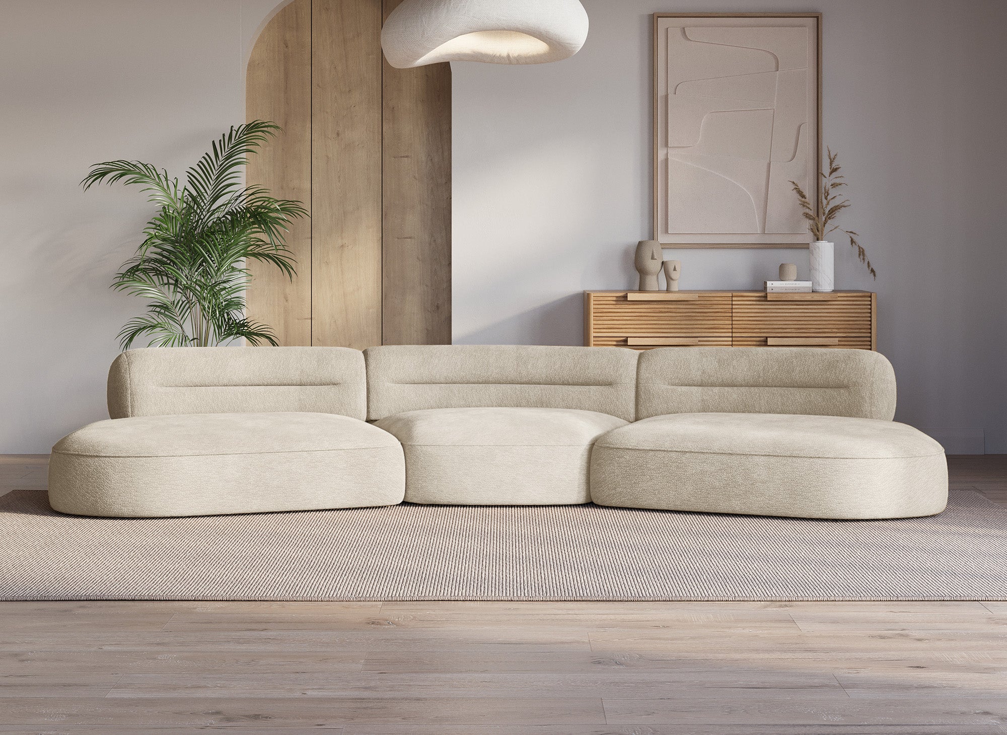 IMENIA 5-Sitzer-Sofa aus gewebtem Samt in Beige