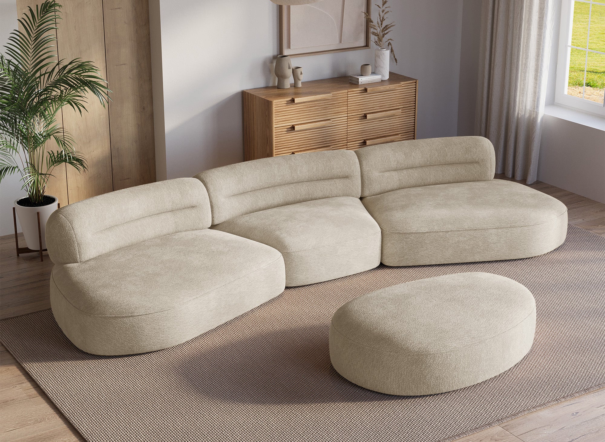 IMENIA beige gewebter Samtpouf