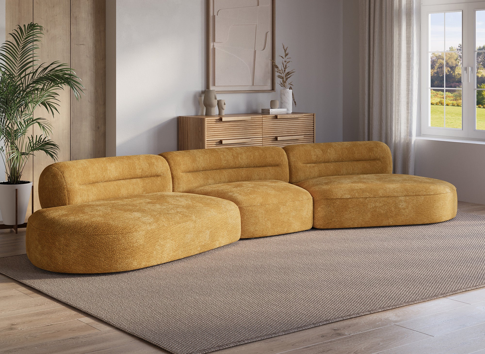 IMENIA 5-Sitzer-Sofa aus gewebtem Samt in Senfgelb