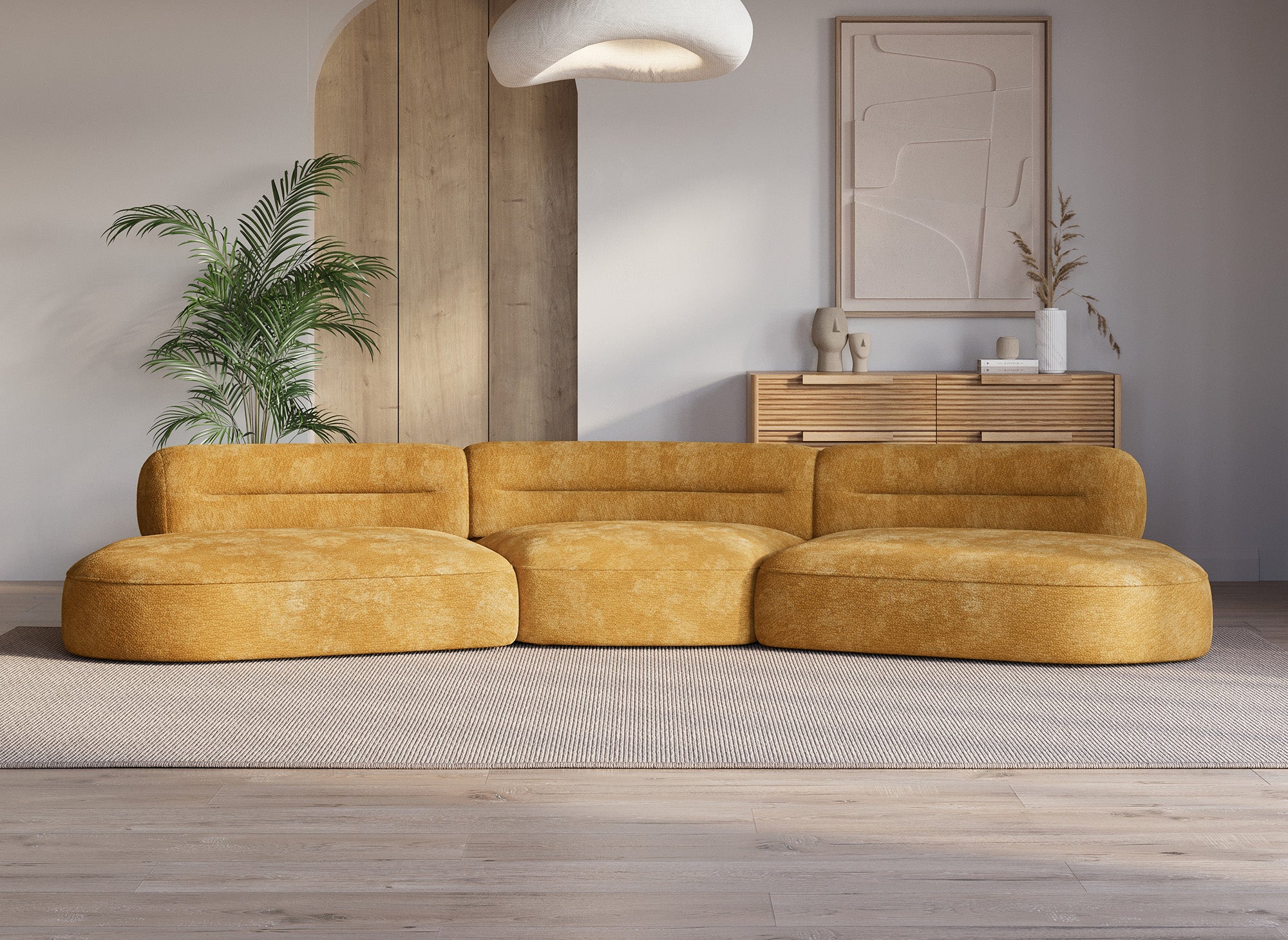 IMENIA 5-Sitzer-Sofa aus gewebtem Samt in Senfgelb
