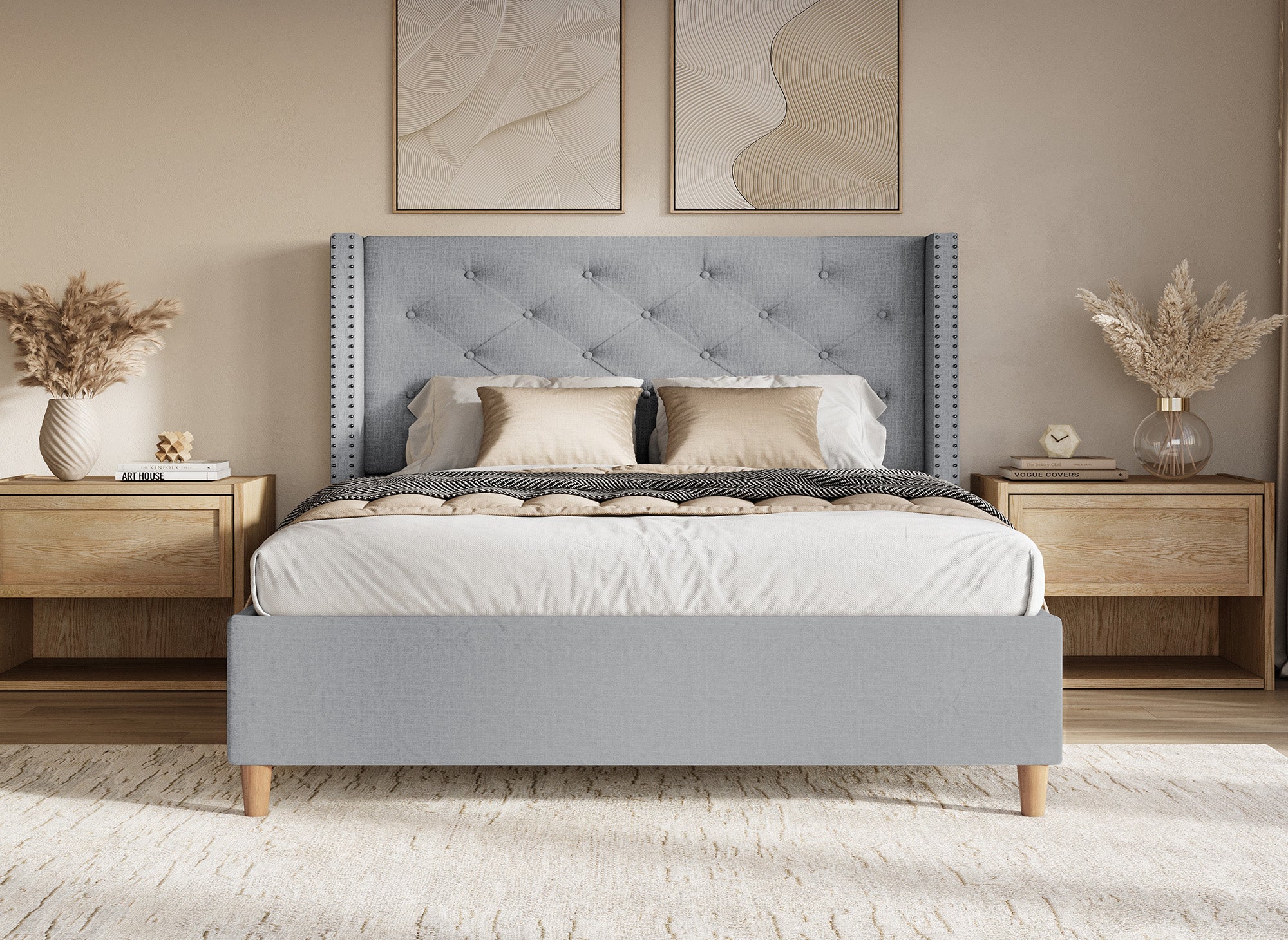 Doppelbett 180x200 cm, Stoffbezug grau MARGOT