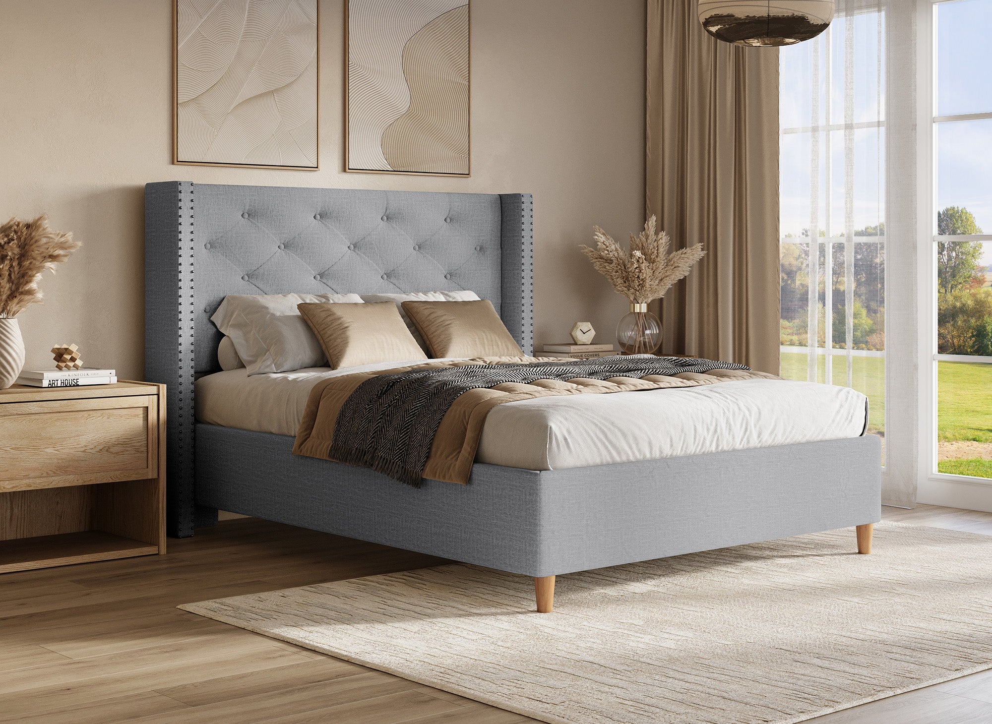 Doppelbett 160x200 cm, Stoffbezug grau MARGOT