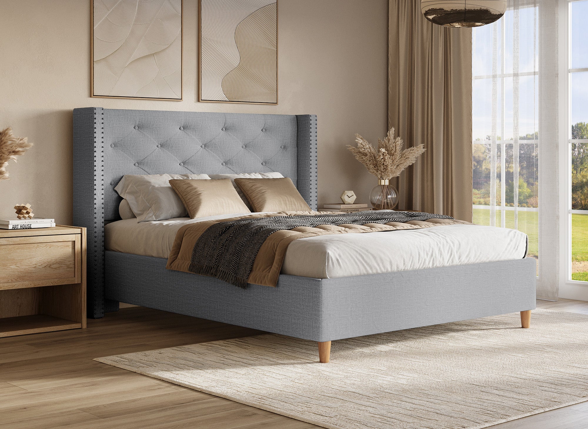 Doppelbett 180x200 cm, Stoffbezug grau MARGOT