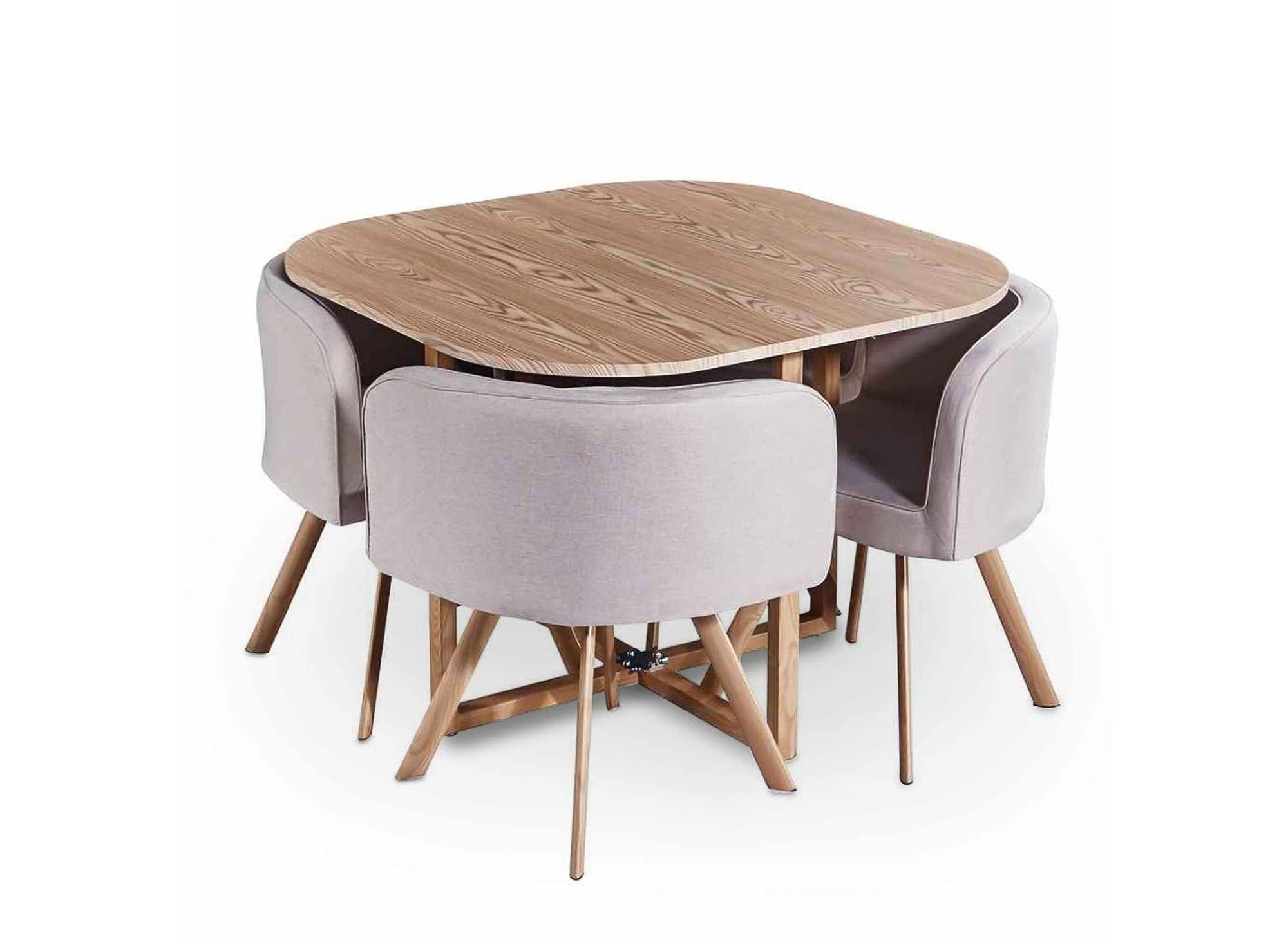 FLEN beigefarbenes Tisch- und 4-Satzstuhl-Set