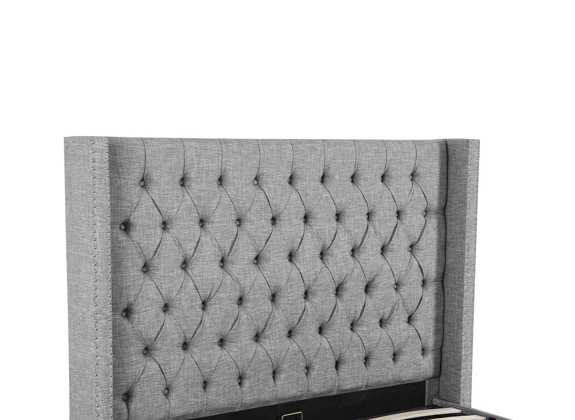 Graues Bett mit Stauraum aus Leinenstoff 140 x 190 cm MAXI