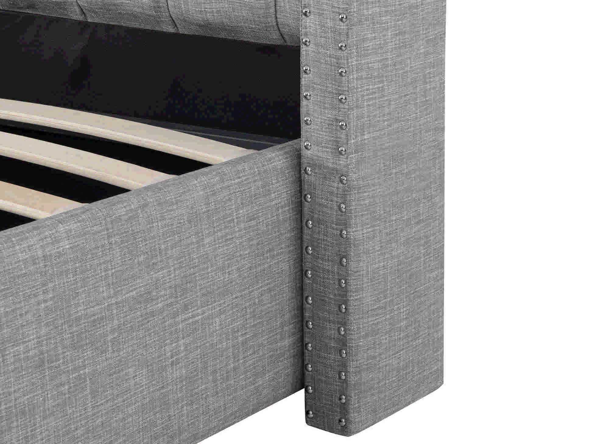 Graues Bett mit Stauraum aus Leinenstoff 140 x 190 cm MAXI