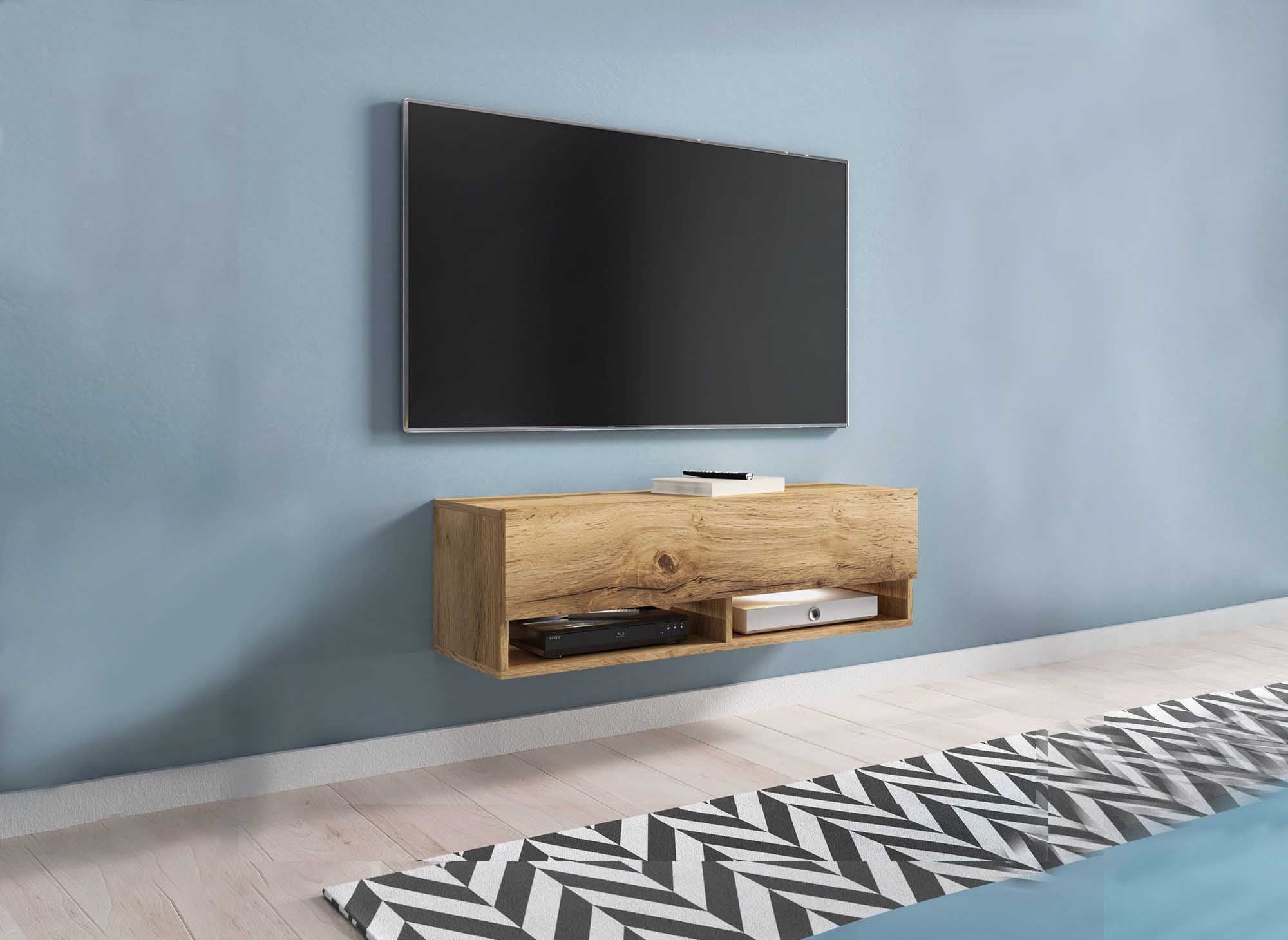 TV-Wandschrank mit 1 Tür und 2 Nischen aus Eiche ROMANE – 100 cm