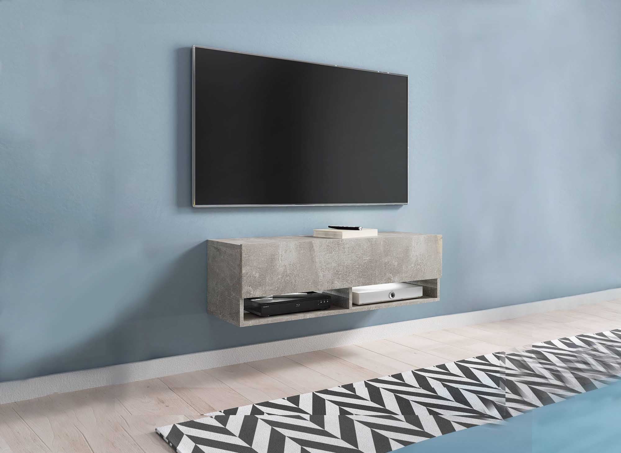 ROMANE Betongrauer TV-Wandschrank mit 1 Tür und 2 Nischen - 100 cm