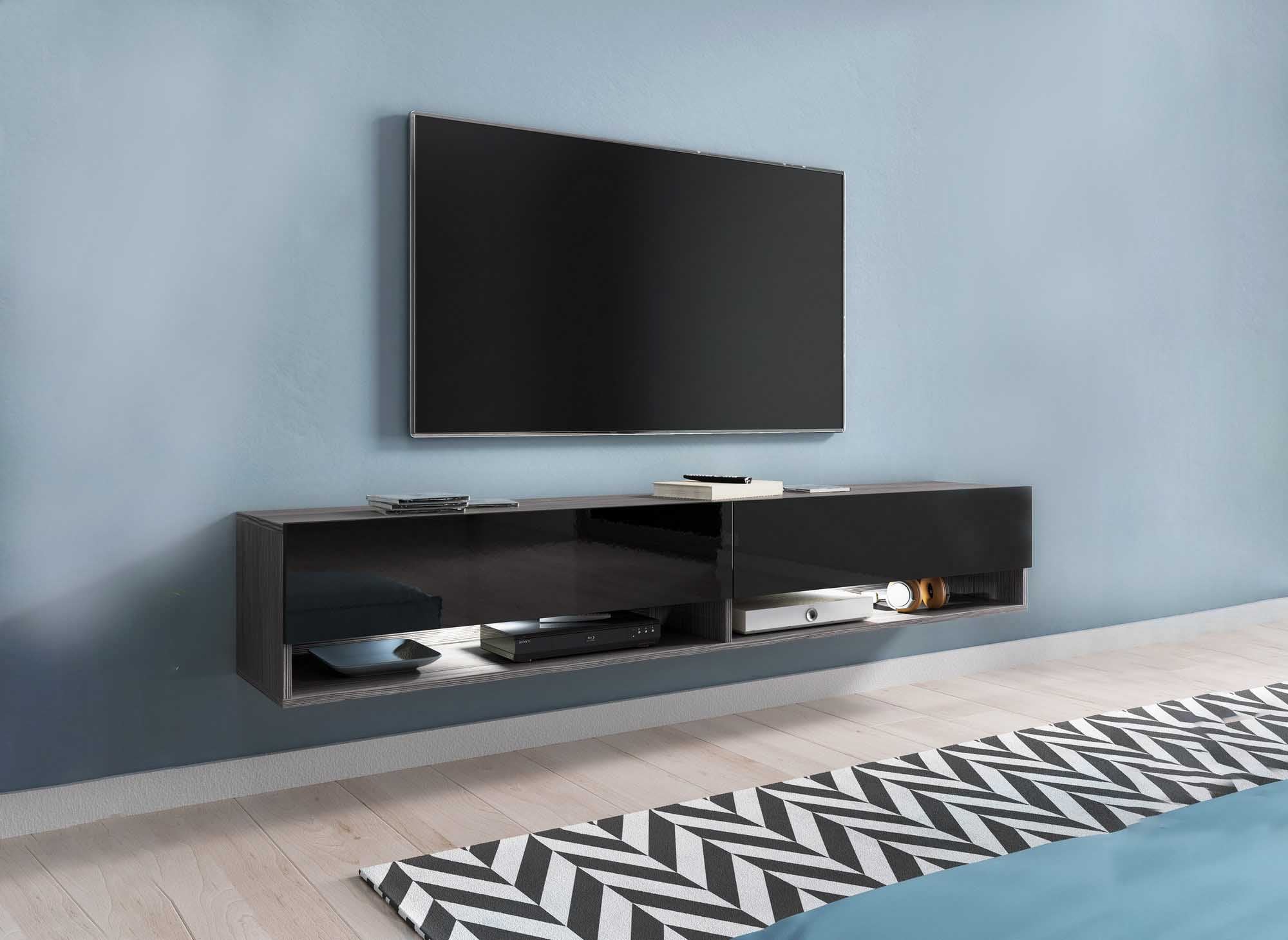 ROMANE XXL TV-Wandschrank mit 2 Türen und 2 Nischen, dunkelgrau und schwarz – 180 cm