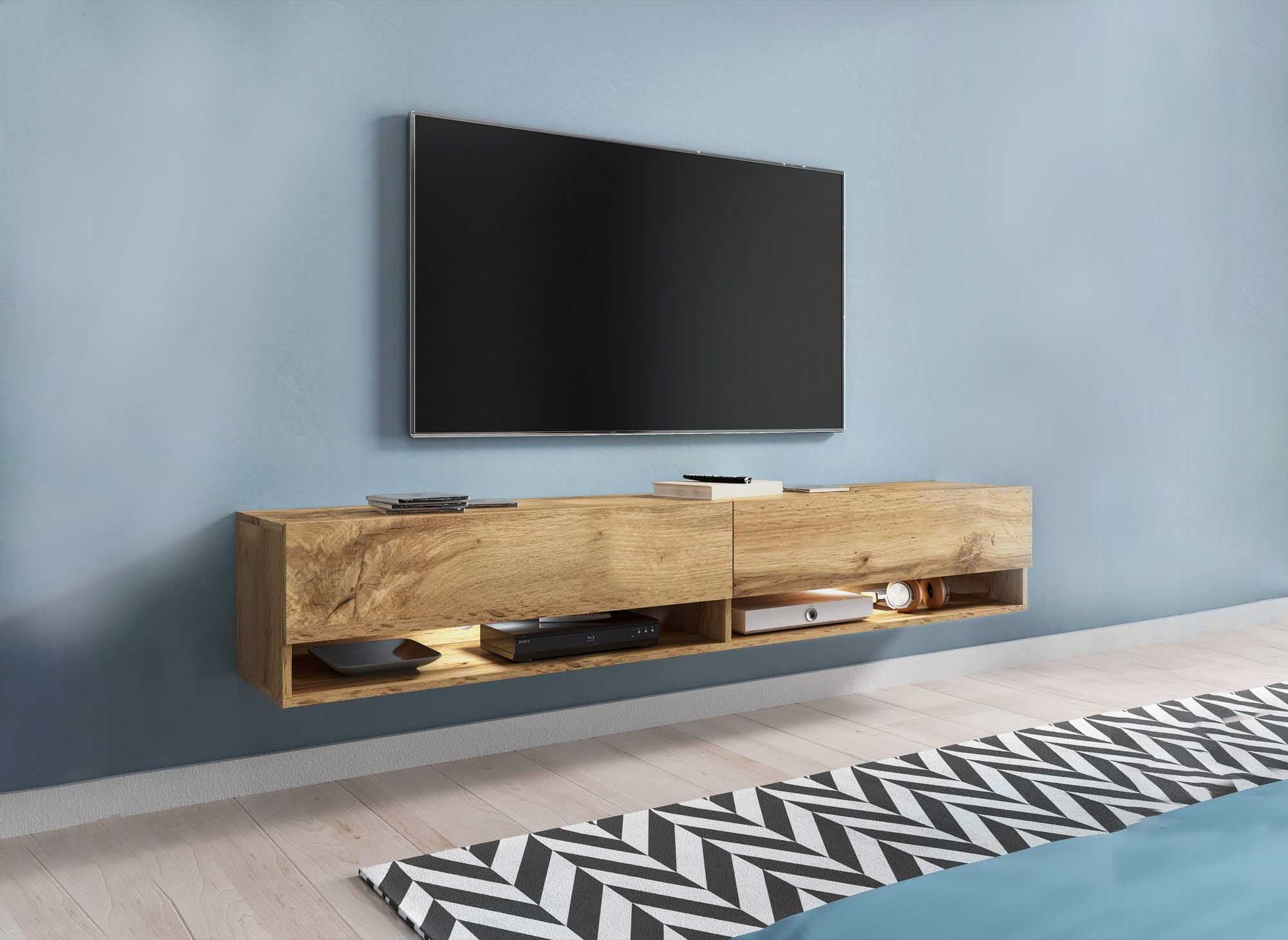 ROMANE XXL TV-Wandschrank aus Eiche mit 2 Türen und 2 Nischen - 180 cm