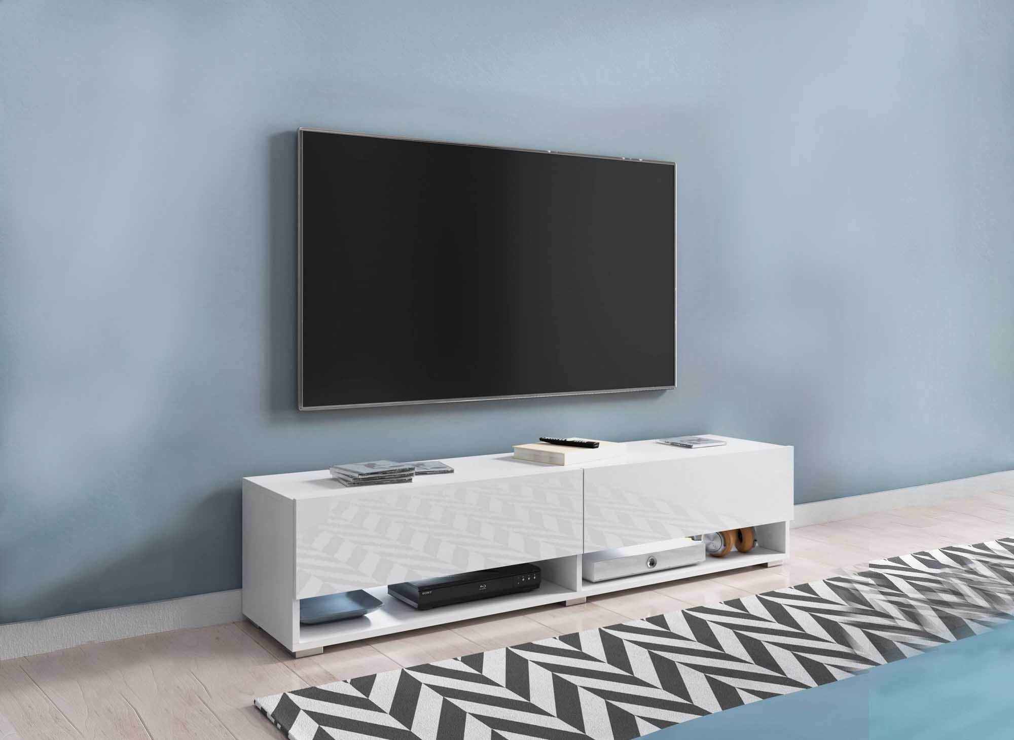 ROMANE weißer TV-Wandschrank mit 1 Tür und 2 Nischen - 100 cm