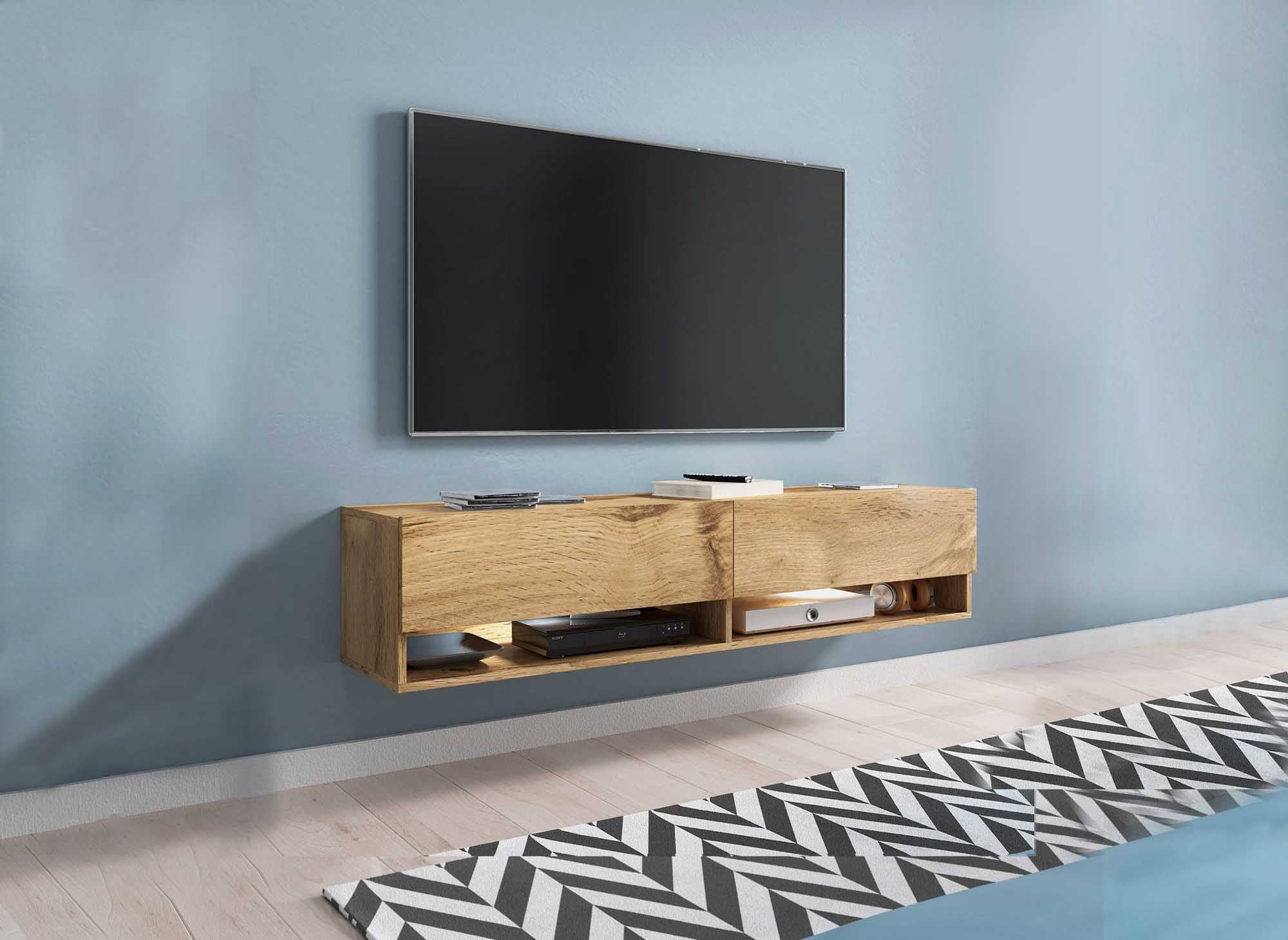 ROMANE XL TV-Wandschrank aus Eiche mit 2 Türen und 2 Nischen - 140 cm