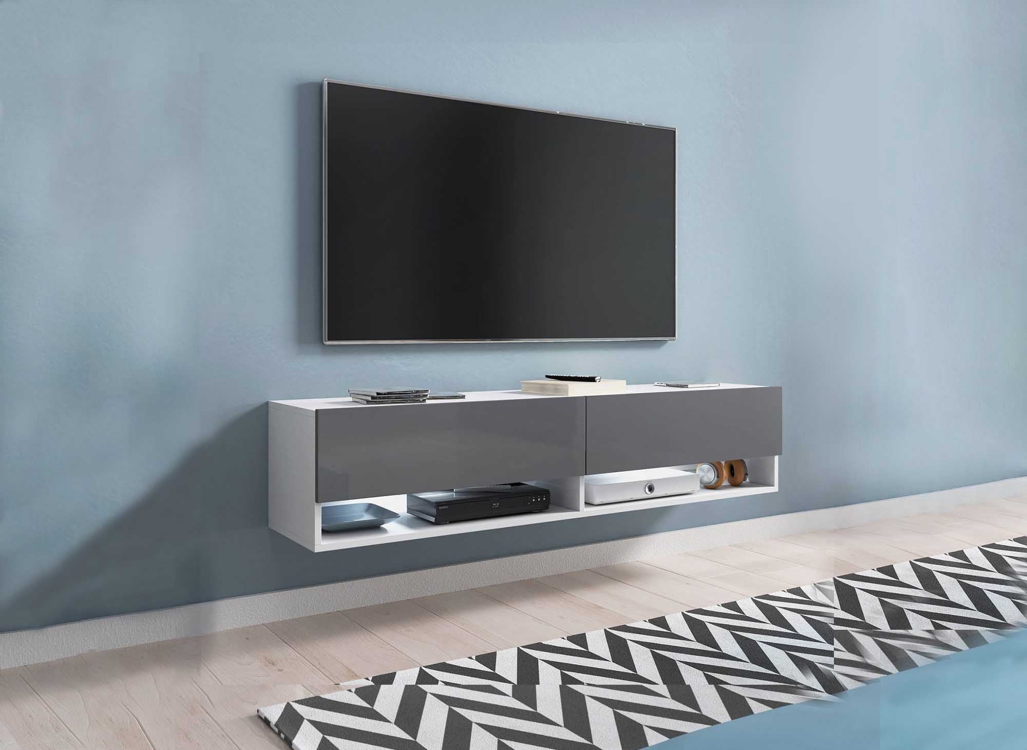 ROMANE XL 2-türiger, 2-nischer, weiß-grauer TV-Wandschrank - 140 cm