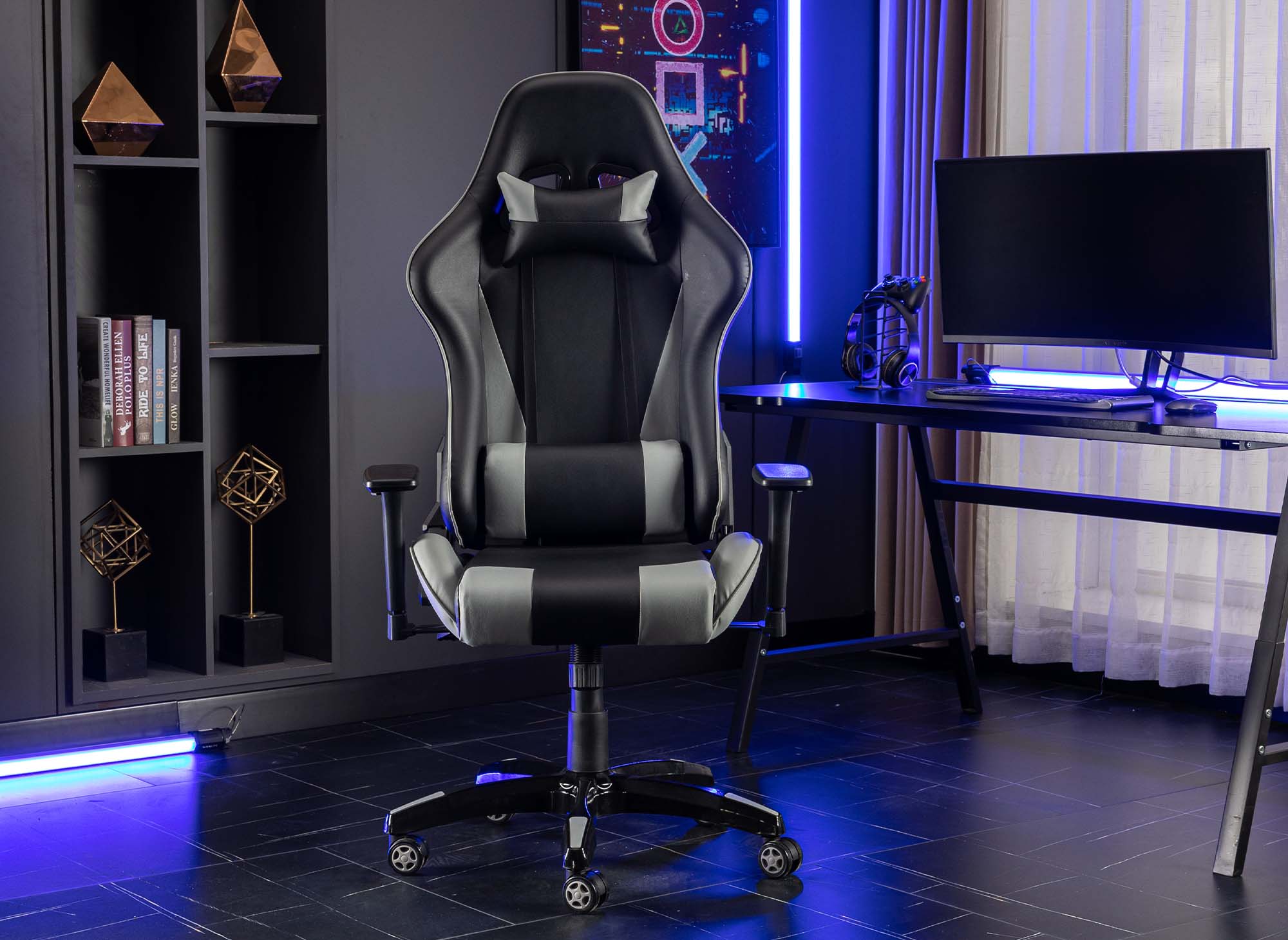 ELMAR Gaming-Stuhl aus schwarzem und grauem Kunstleder