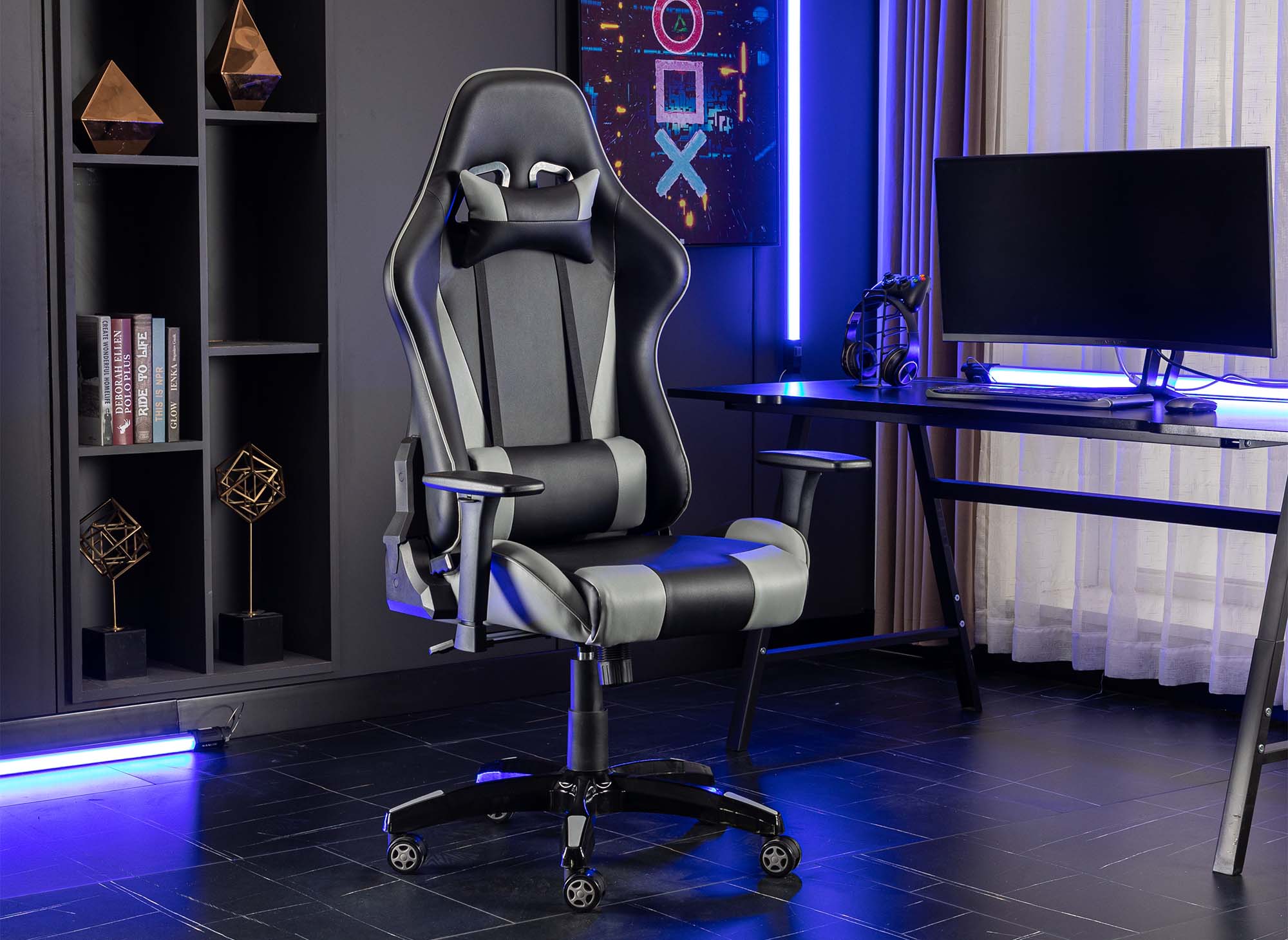ELMAR Gaming-Stuhl aus schwarzem und grauem Kunstleder