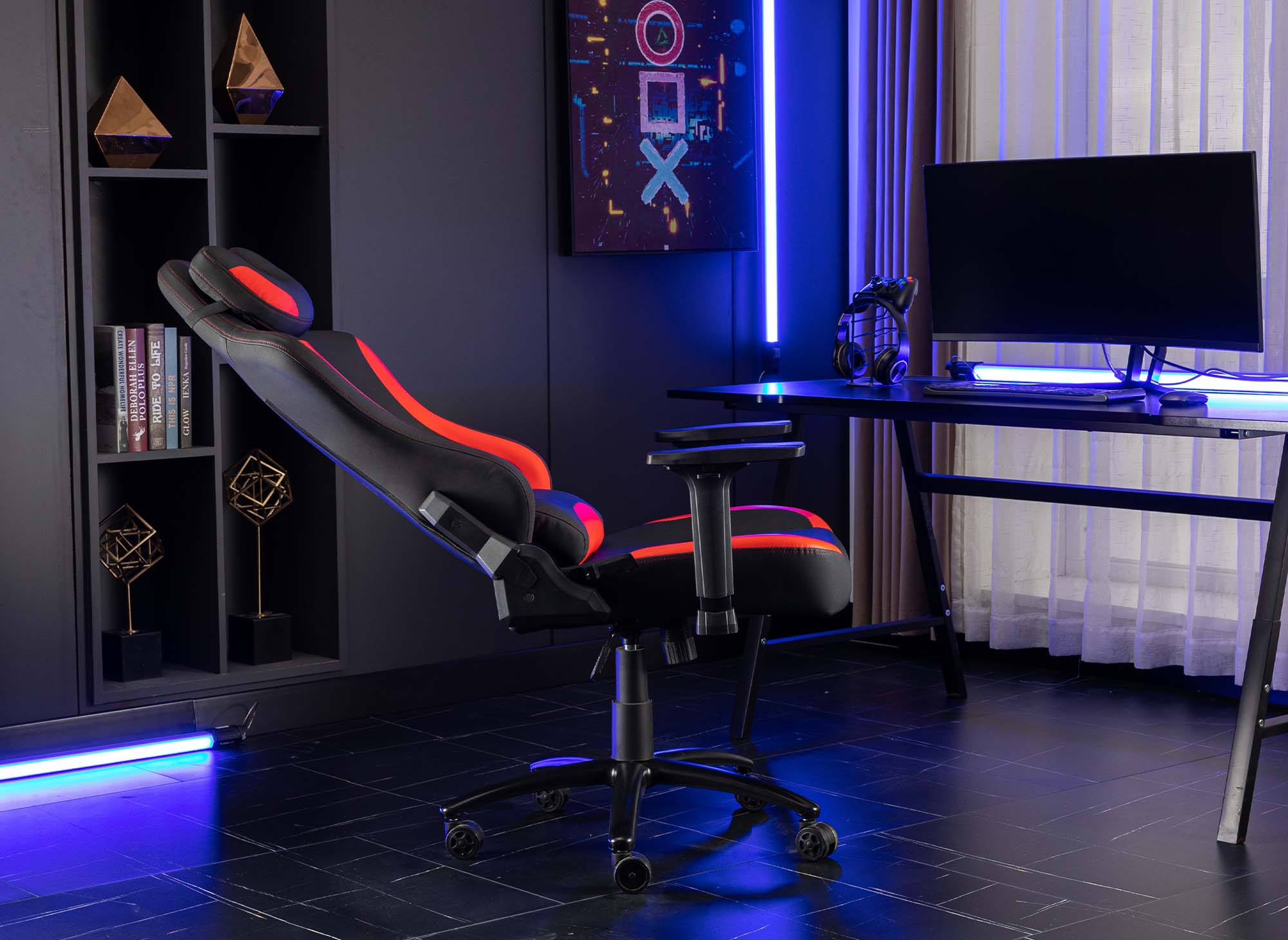 EVALD Gaming-Bürostuhl aus Kunstleder in Schwarz und Rot