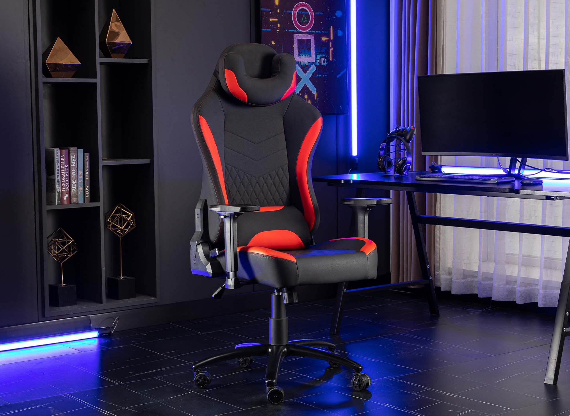 EVALD Gaming-Bürostuhl aus Kunstleder in Schwarz und Rot