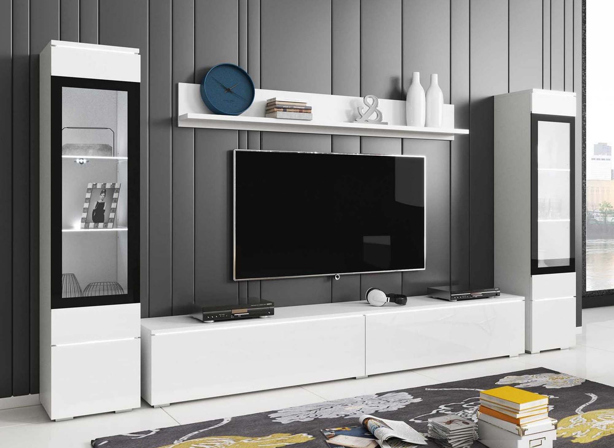 Moderner weiß lackierter TV-Schrank mit LED - VERONICA XL