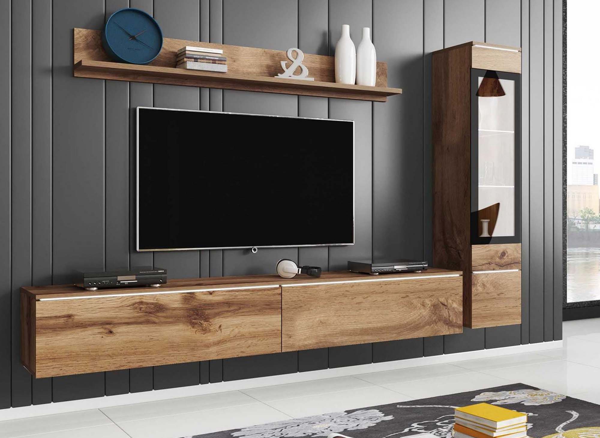 Moderner TV-Ständer aus gealterter Eiche mit LED - VERONICA
