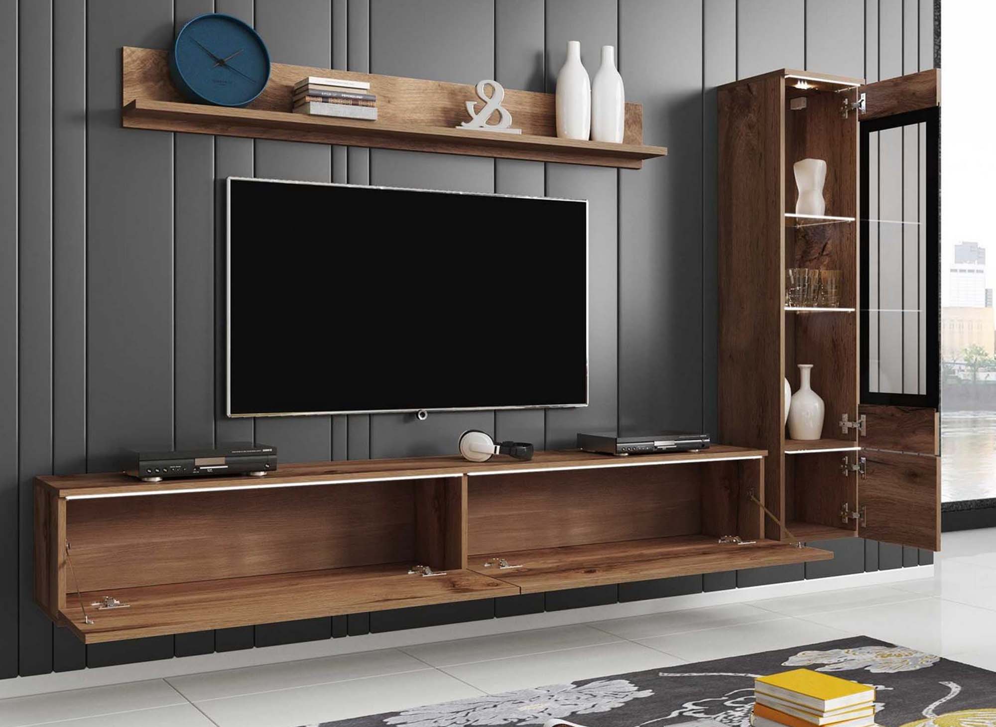 Moderner TV-Ständer aus gealterter Eiche mit LED - VERONICA