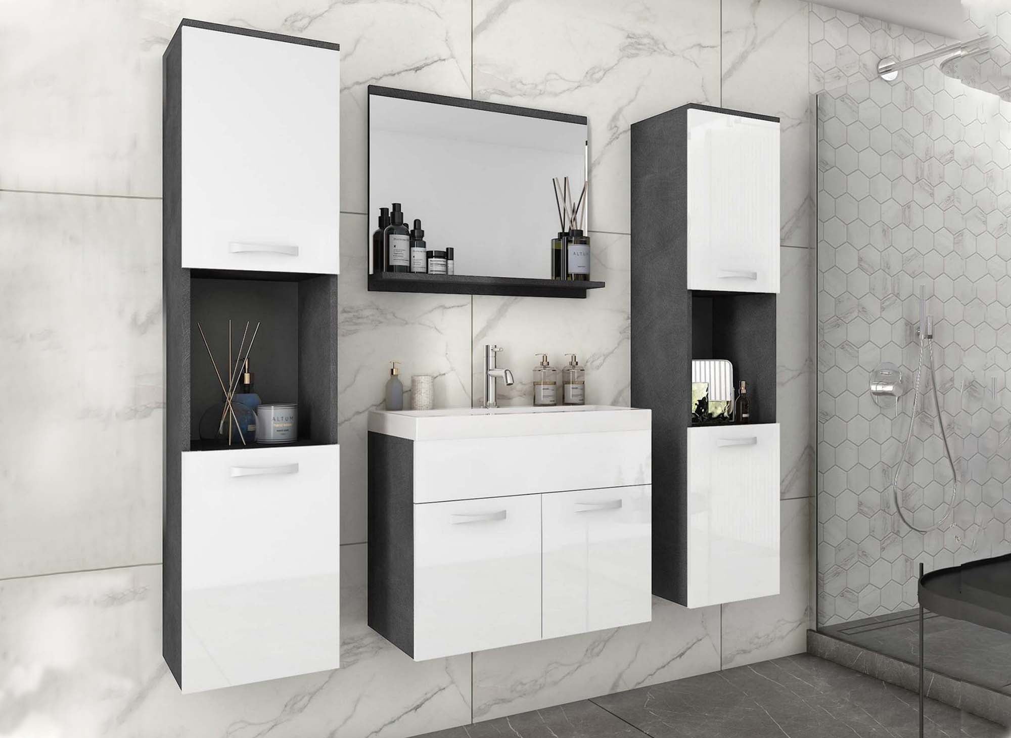 XL-Badmöbel-Set zur Wandmontage - Dunkelgrau und Weiß HARMONY