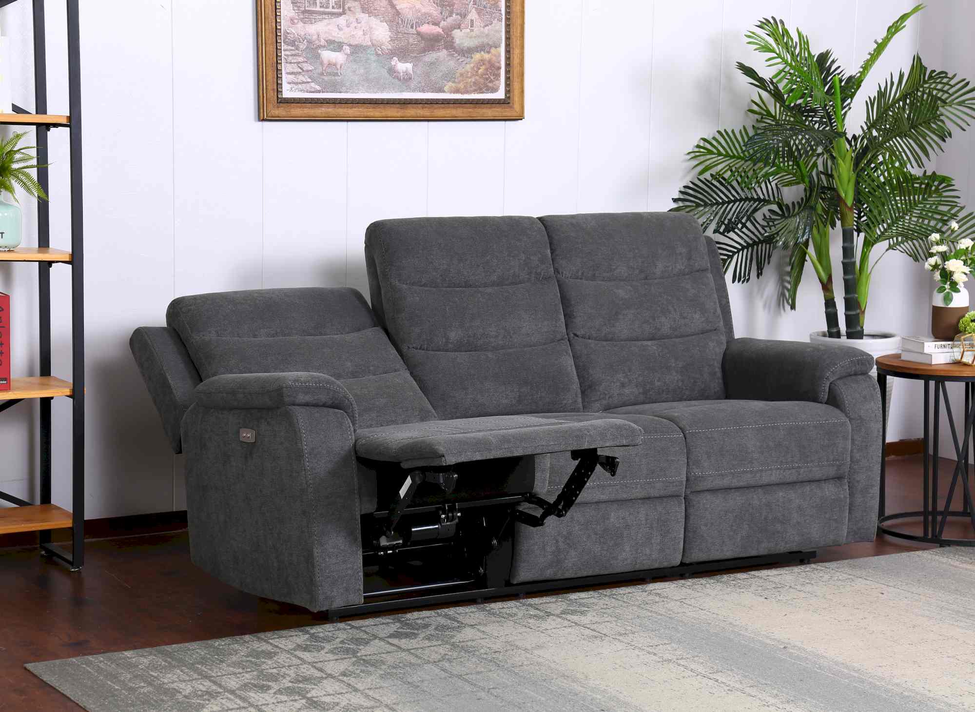 RICHARD 3-Sitzer elektrisches Entspannungssofa aus dunkelgrauem Stoff