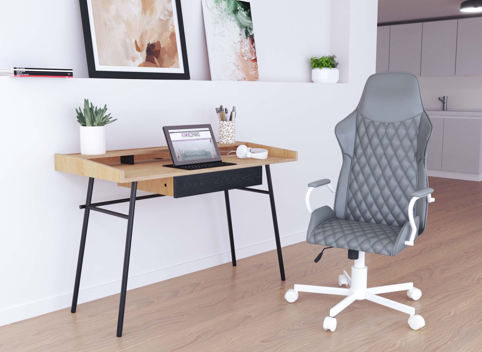 GASPARD Industrie-Schreibtisch mit 1 Schublade und 1 Regal aus Holz und Metall