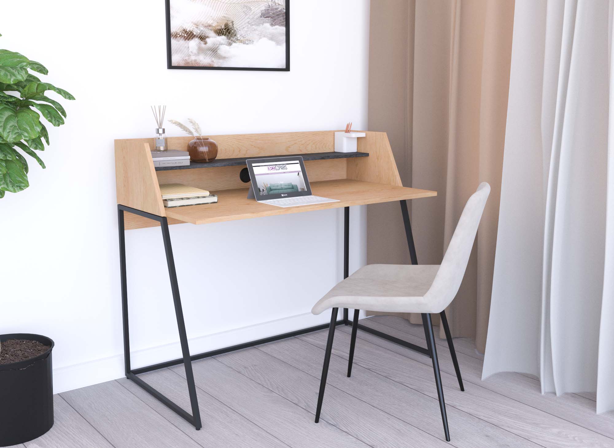 LUDINE Industriedesign-Schreibtisch mit Ablage aus Holz und Metall