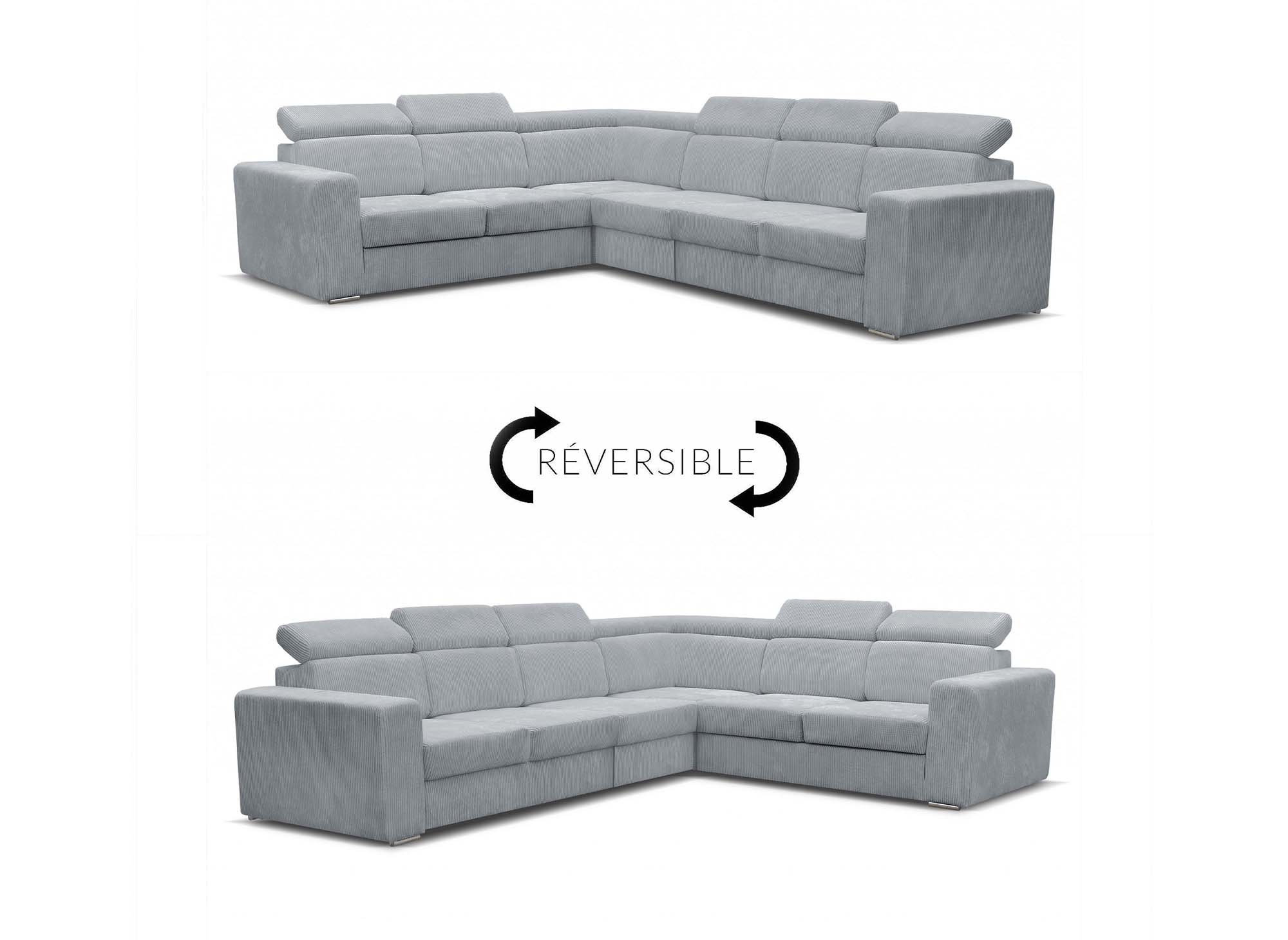 MERYL XL Ecksofa aus hellgrauem Cord, umwandelbar und wendbar