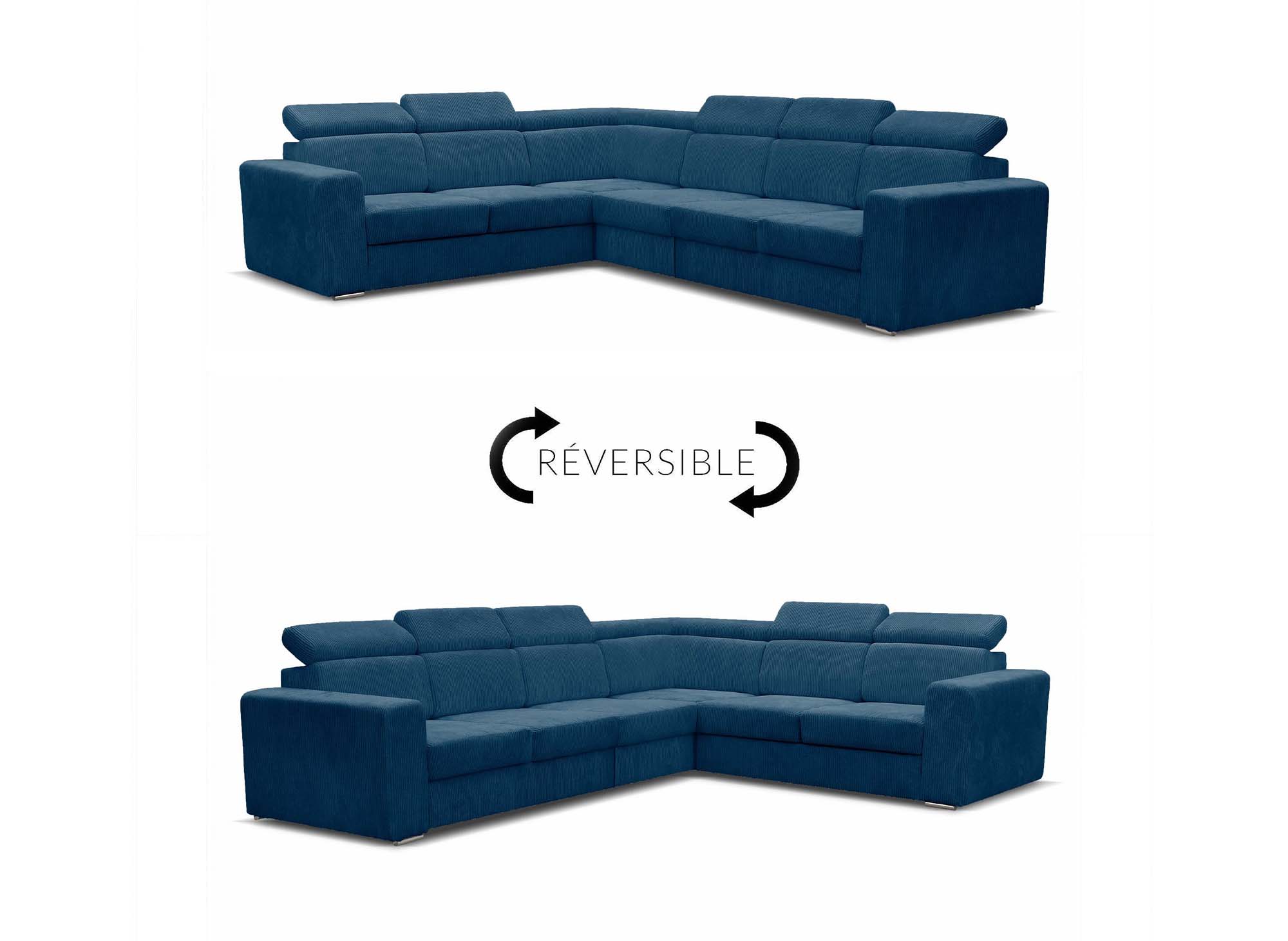 MERYL XL Ecksofa aus blauem Cord, umwandelbar und wendbar