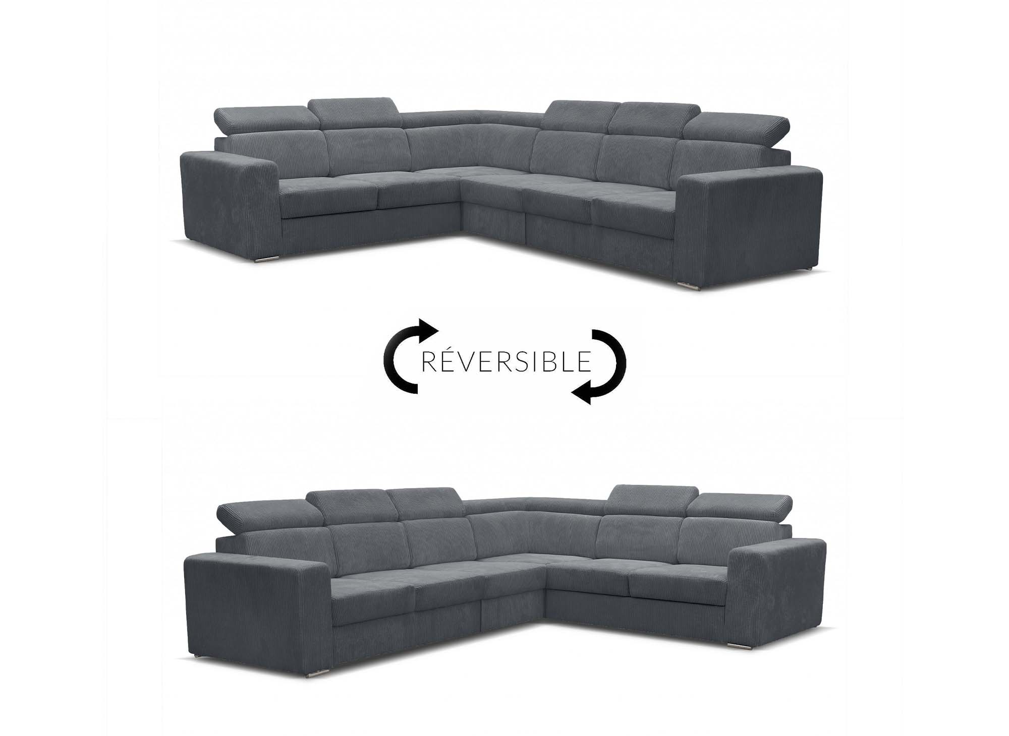 MERYL XL dunkelgraues Cord-Ecksofa zum Umwandeln und Wenden